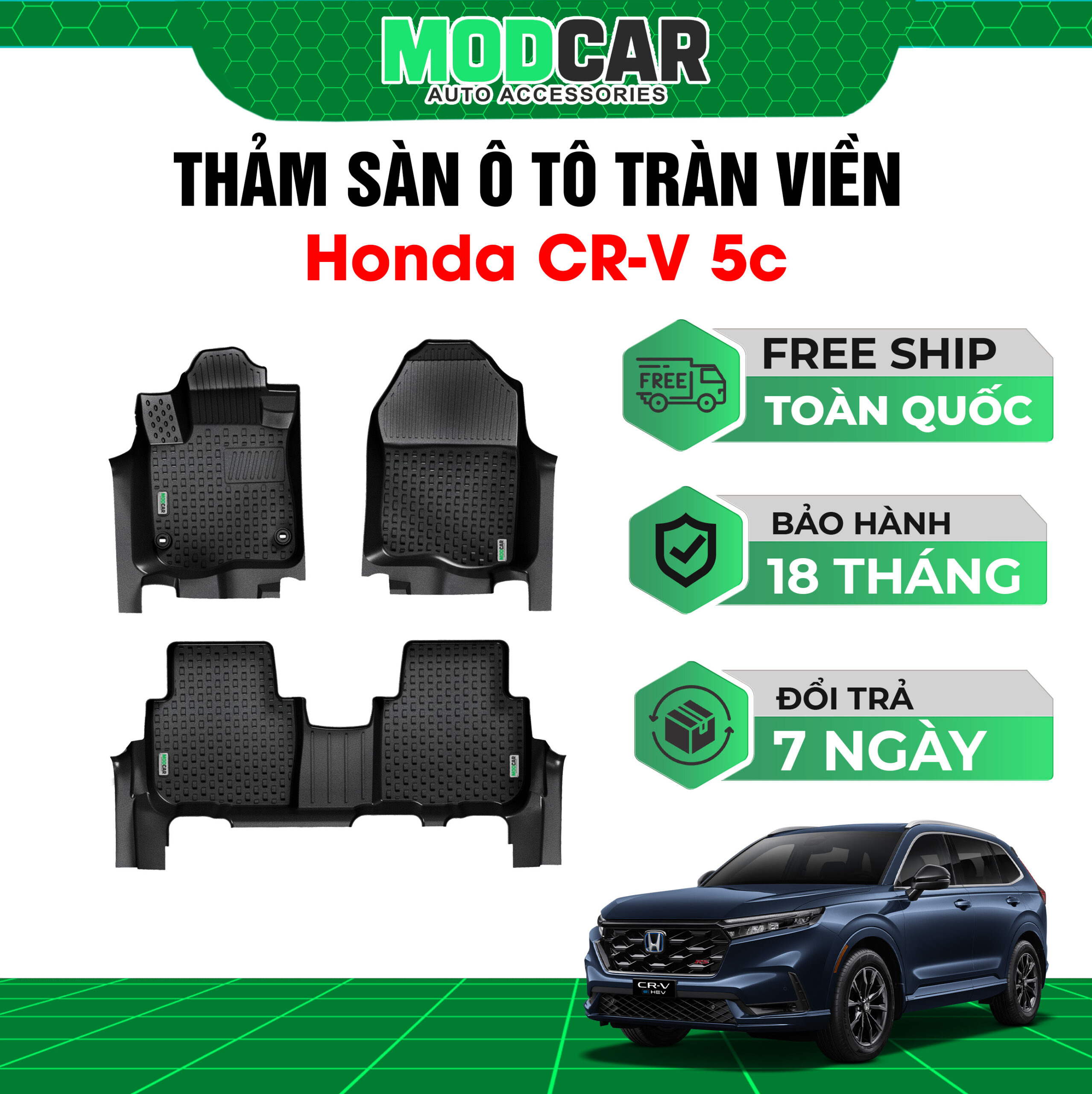 Thảm lót sàn ô tô Honda CRV 5 chỗ tràn viền bậc cửa Modcar
