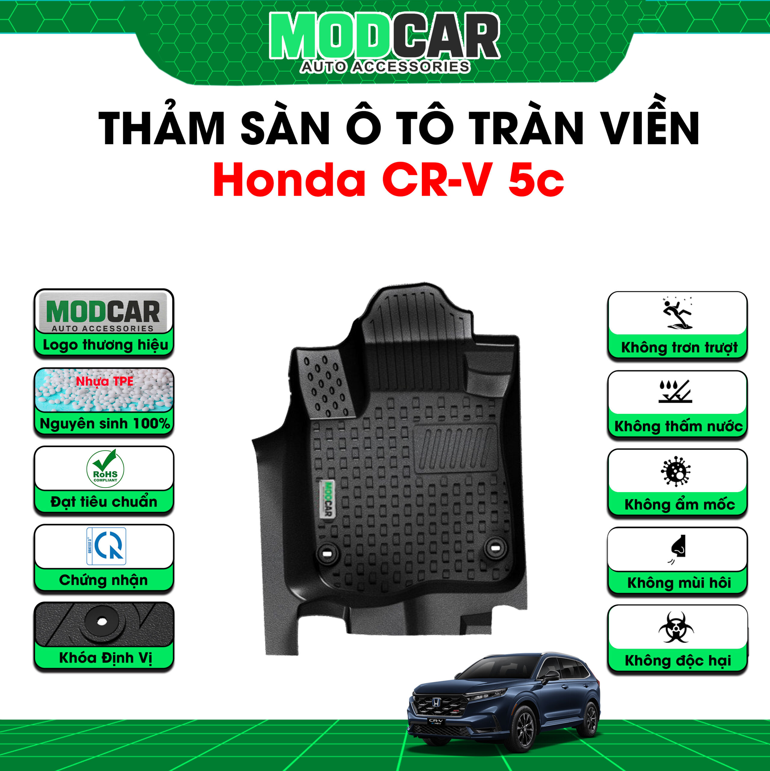 Thảm lót sàn ô tô Honda CRV 5 chỗ tràn viền bậc cửa Modcar - Ảnh 2