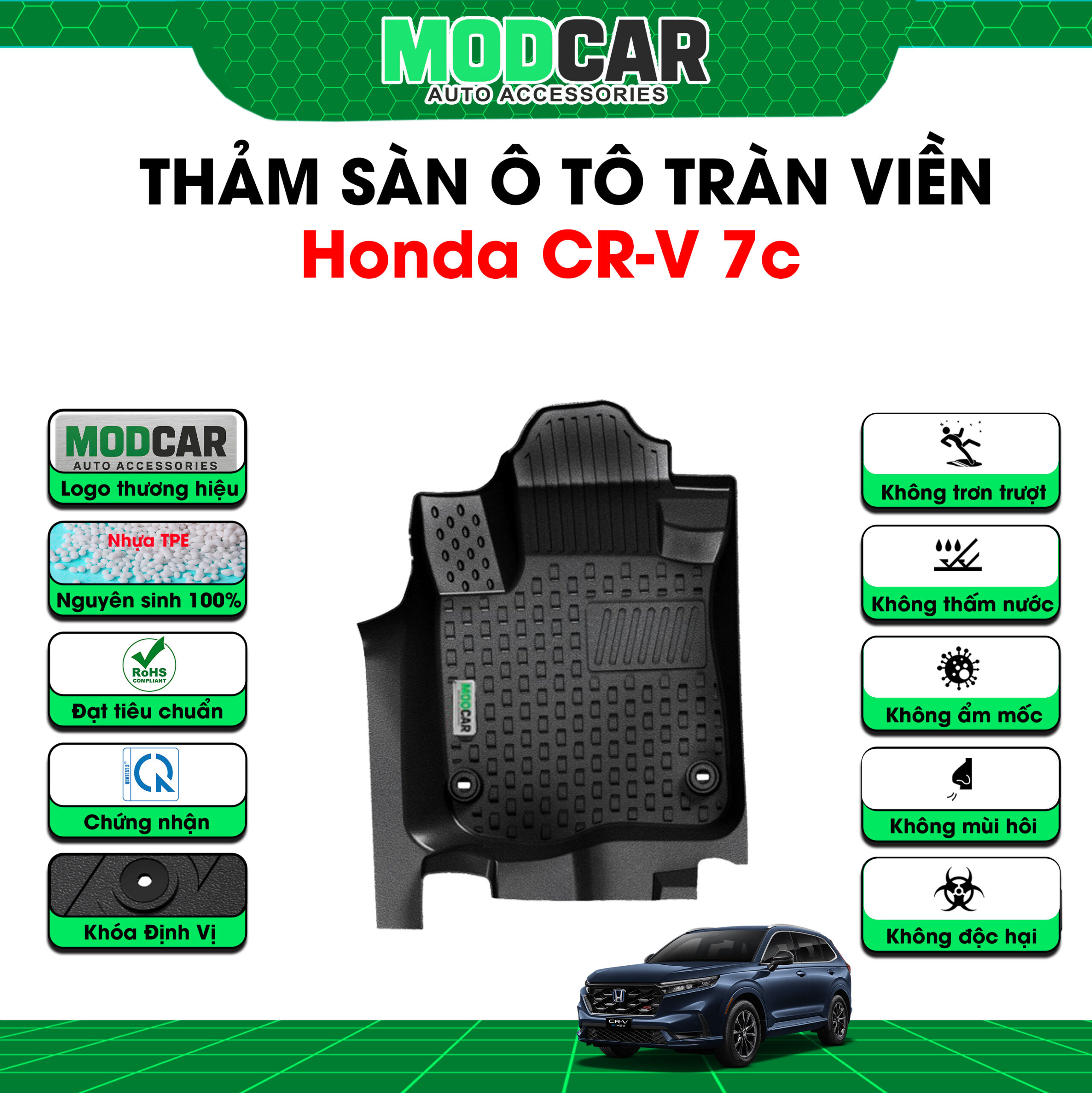 Thảm lót sàn ô tô Honda CRV 7 chỗ tràn viền bậc cửa Modcar - Ảnh 3