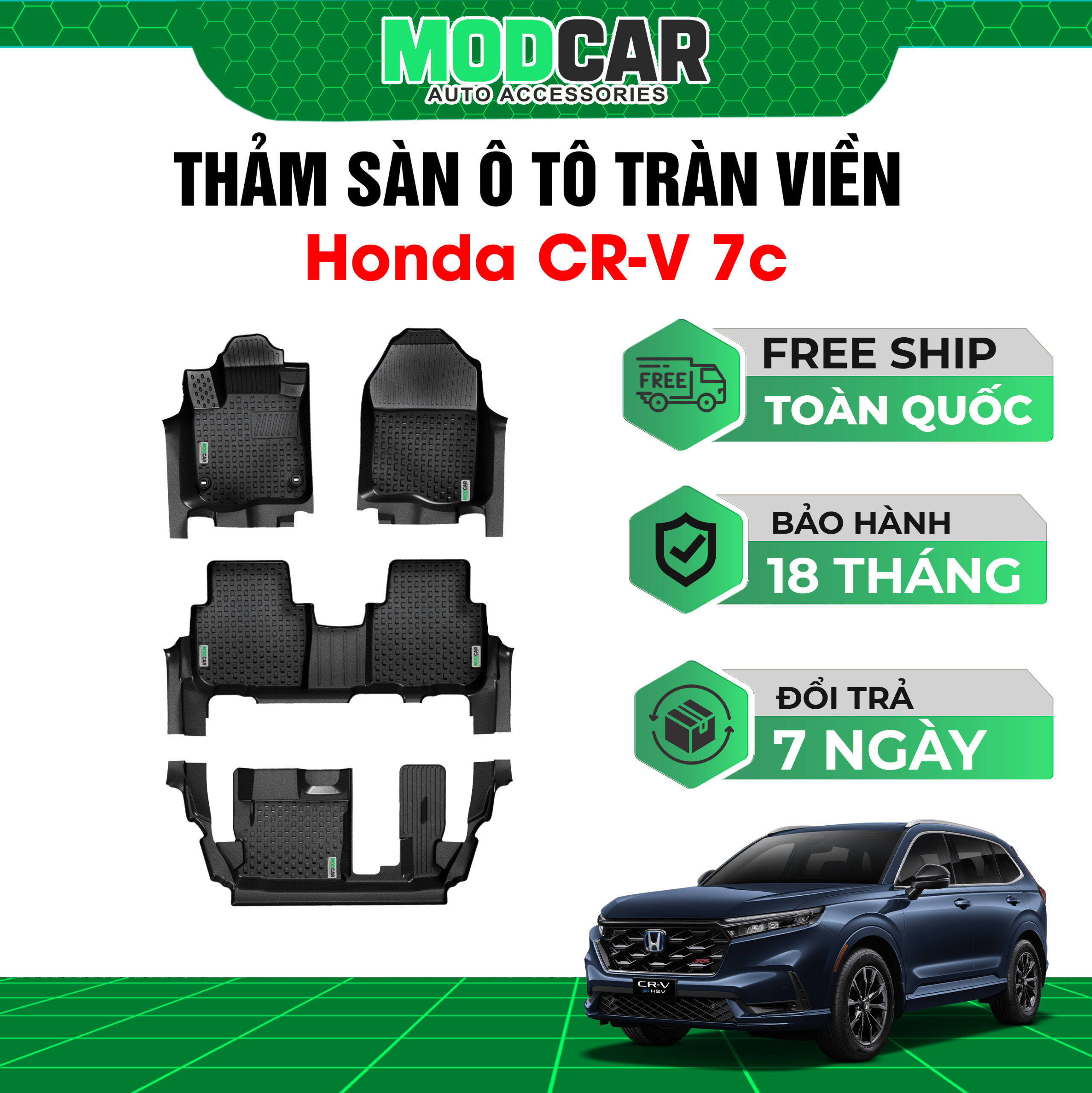 Thảm lót sàn ô tô Honda CRV 7 chỗ tràn viền bậc cửa Modcar