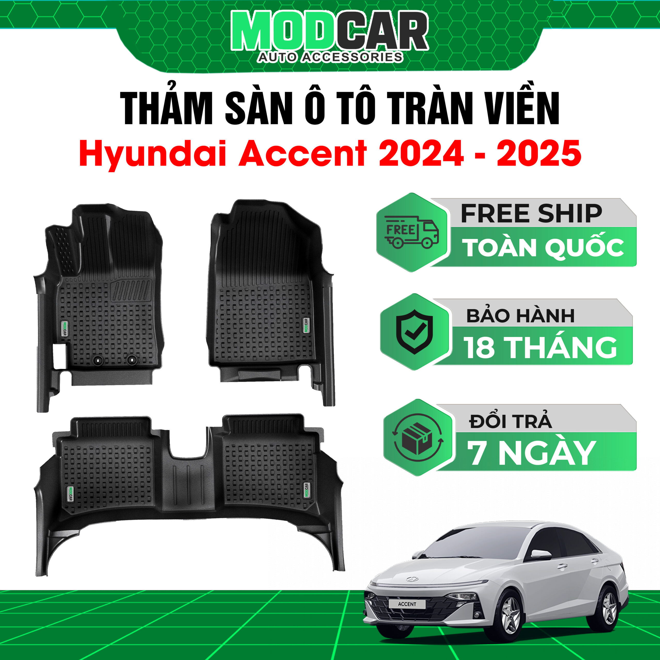 Thảm lót sàn ô tô Hyundai Accent tràn viền bậc cửa Modcar - Ảnh 2