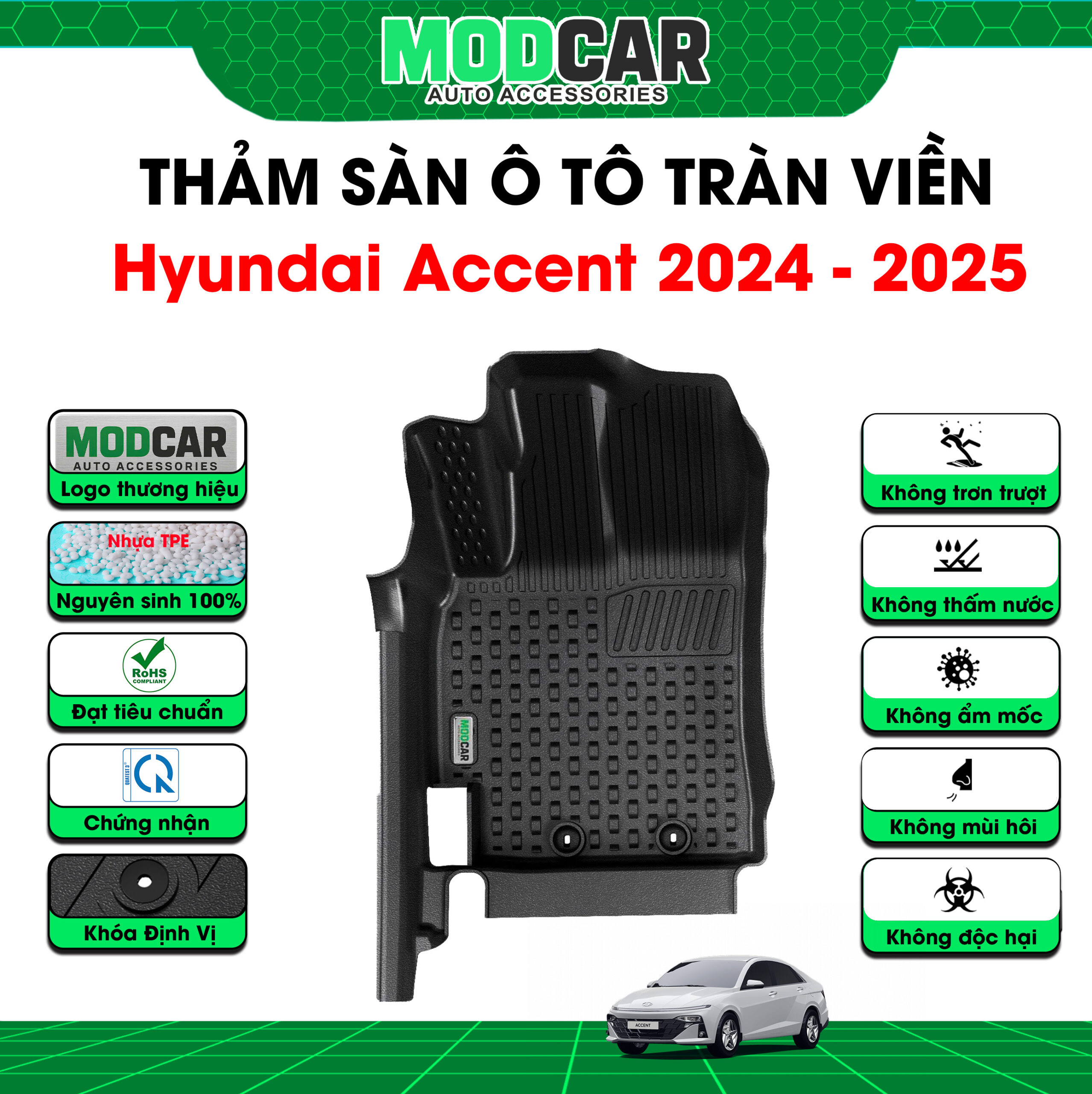 Thảm lót sàn ô tô Hyundai Accent tràn viền bậc cửa Modcar - Ảnh 5