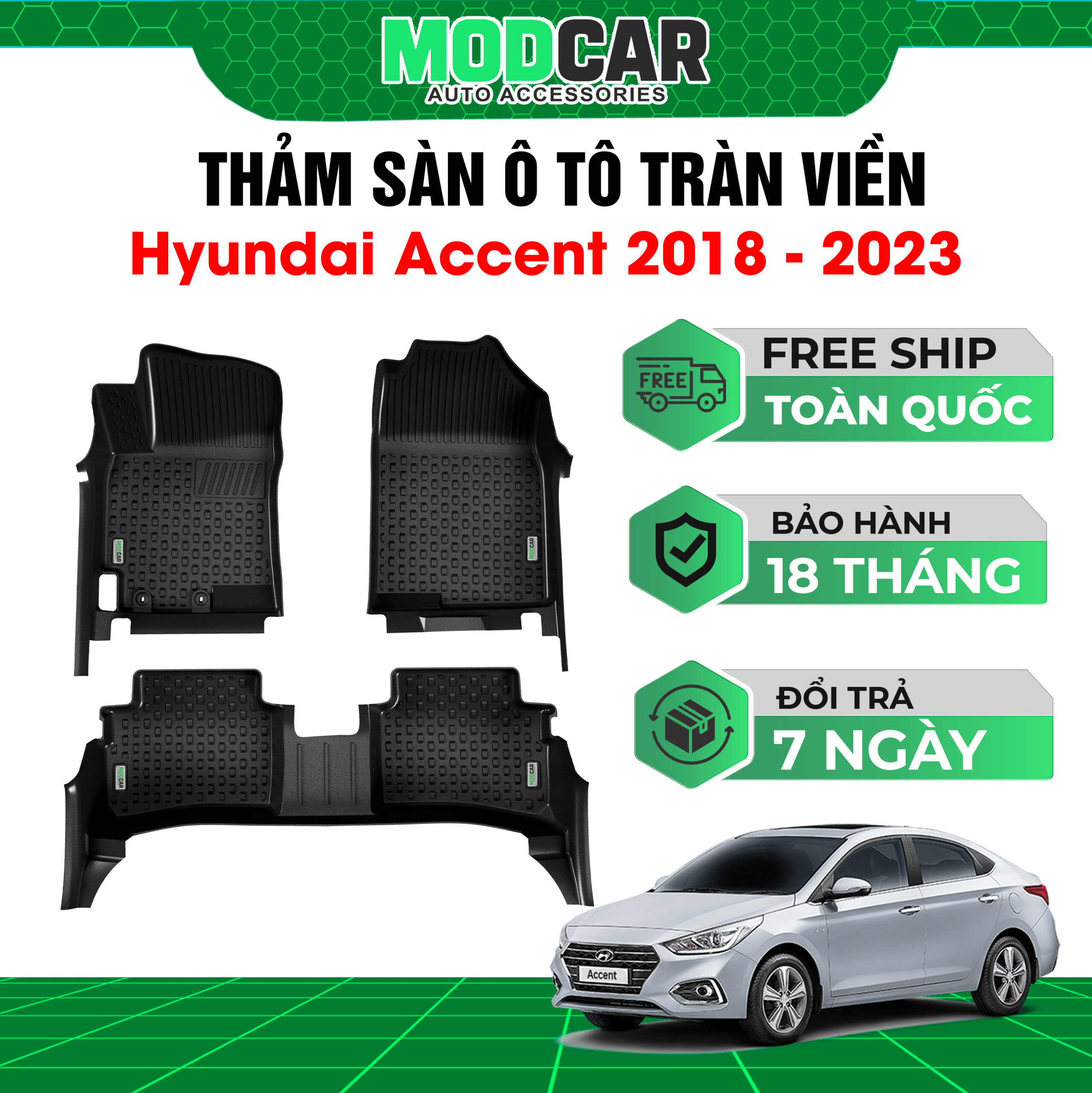 Thảm lót sàn ô tô Hyundai Accent tràn viền bậc cửa Modcar - Ảnh 3