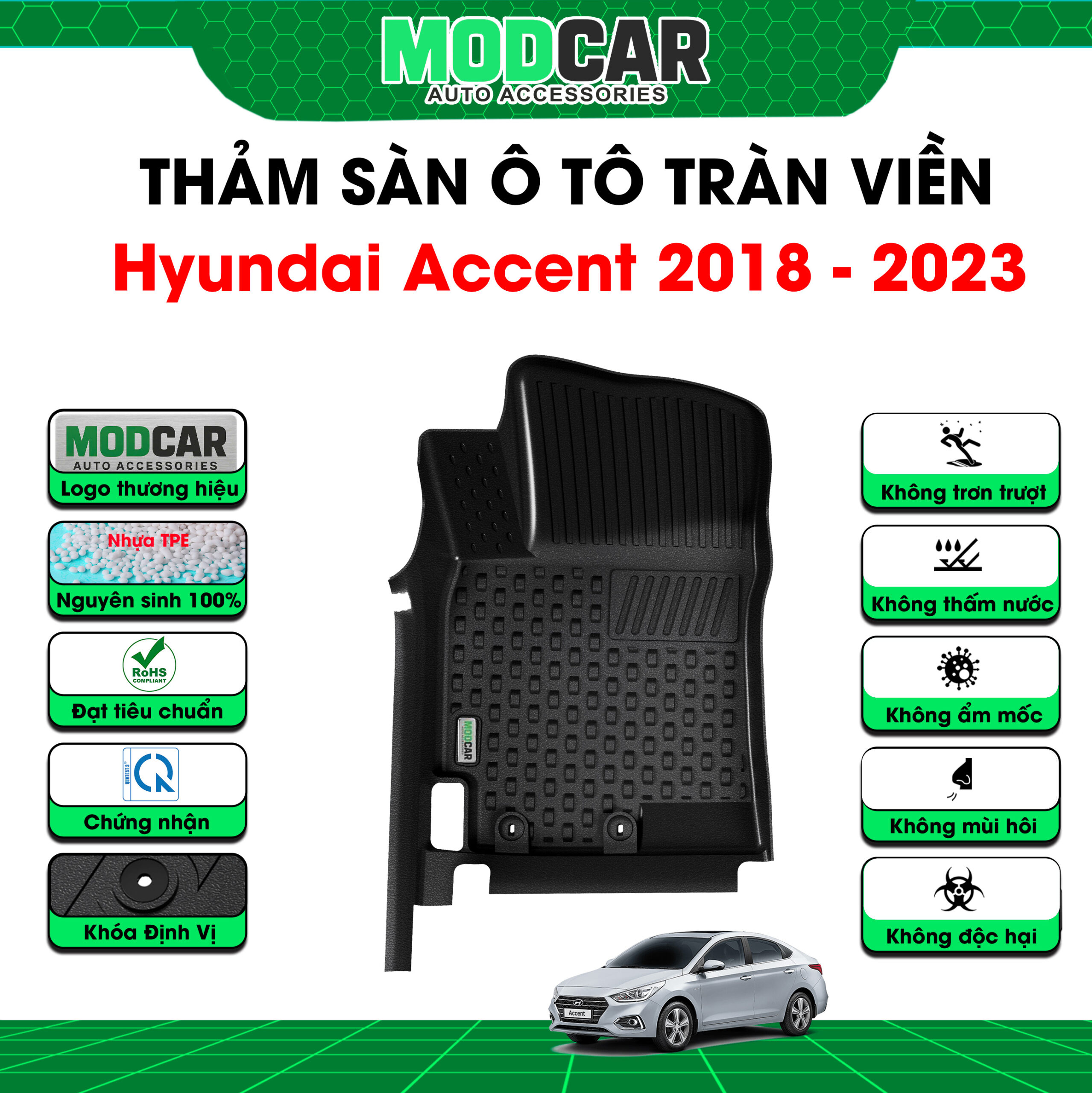 Thảm lót sàn ô tô Hyundai Accent tràn viền bậc cửa Modcar - Ảnh 4