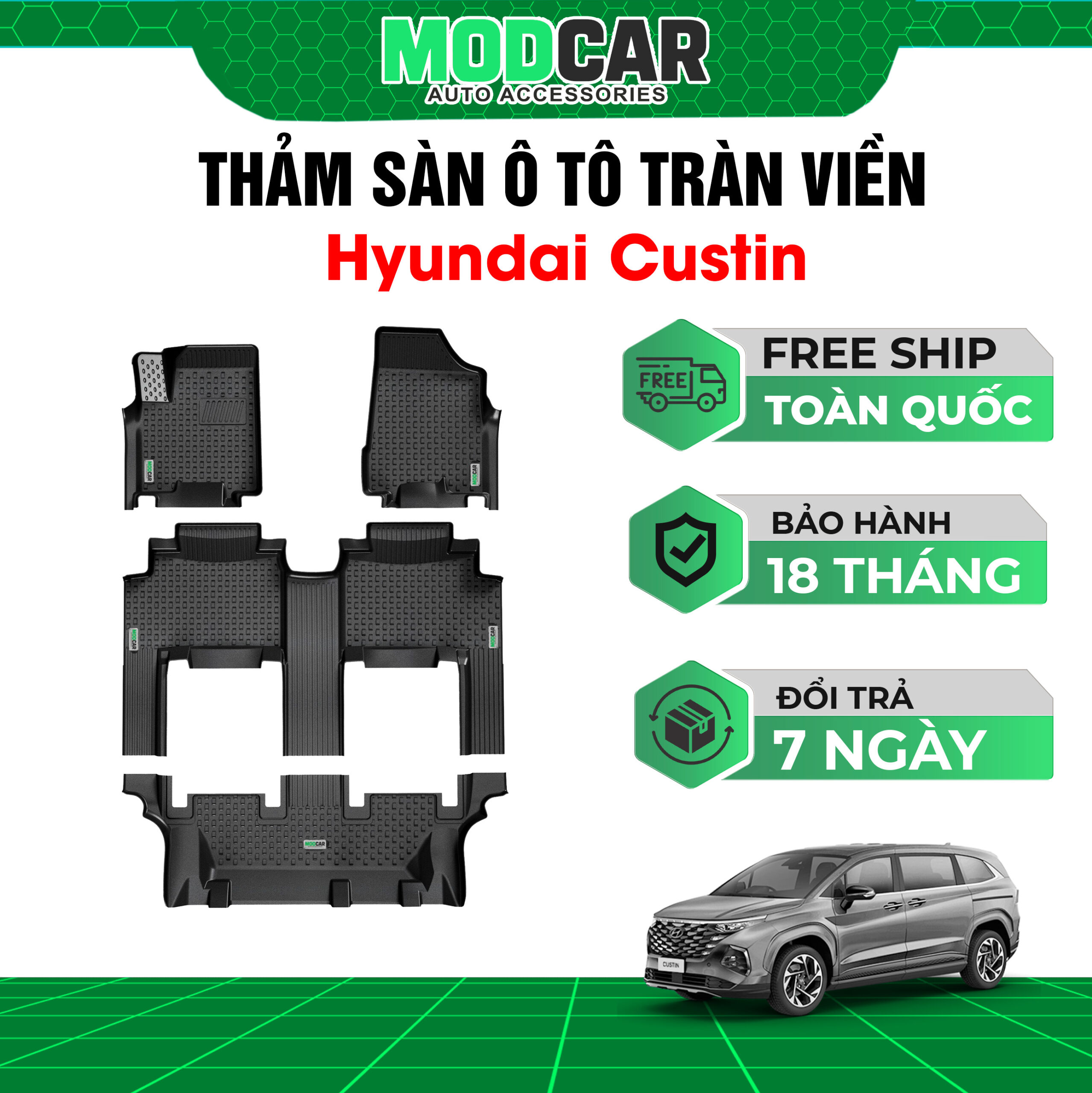 Thảm lót sàn ô tô Hyundai Custin tràn viền bậc cửa Modcar