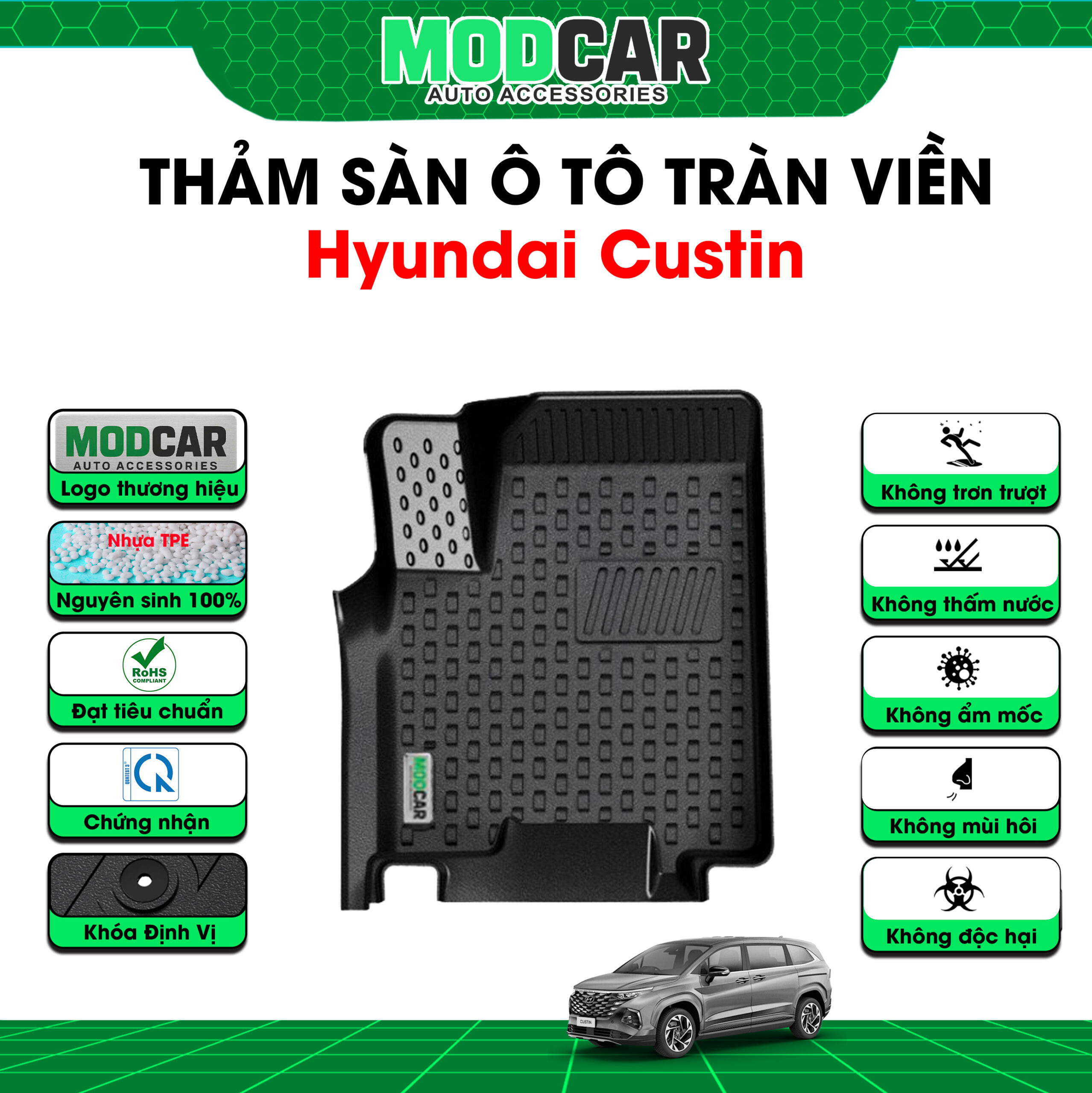 Thảm lót sàn ô tô Hyundai Custin tràn viền bậc cửa Modcar - Ảnh 3
