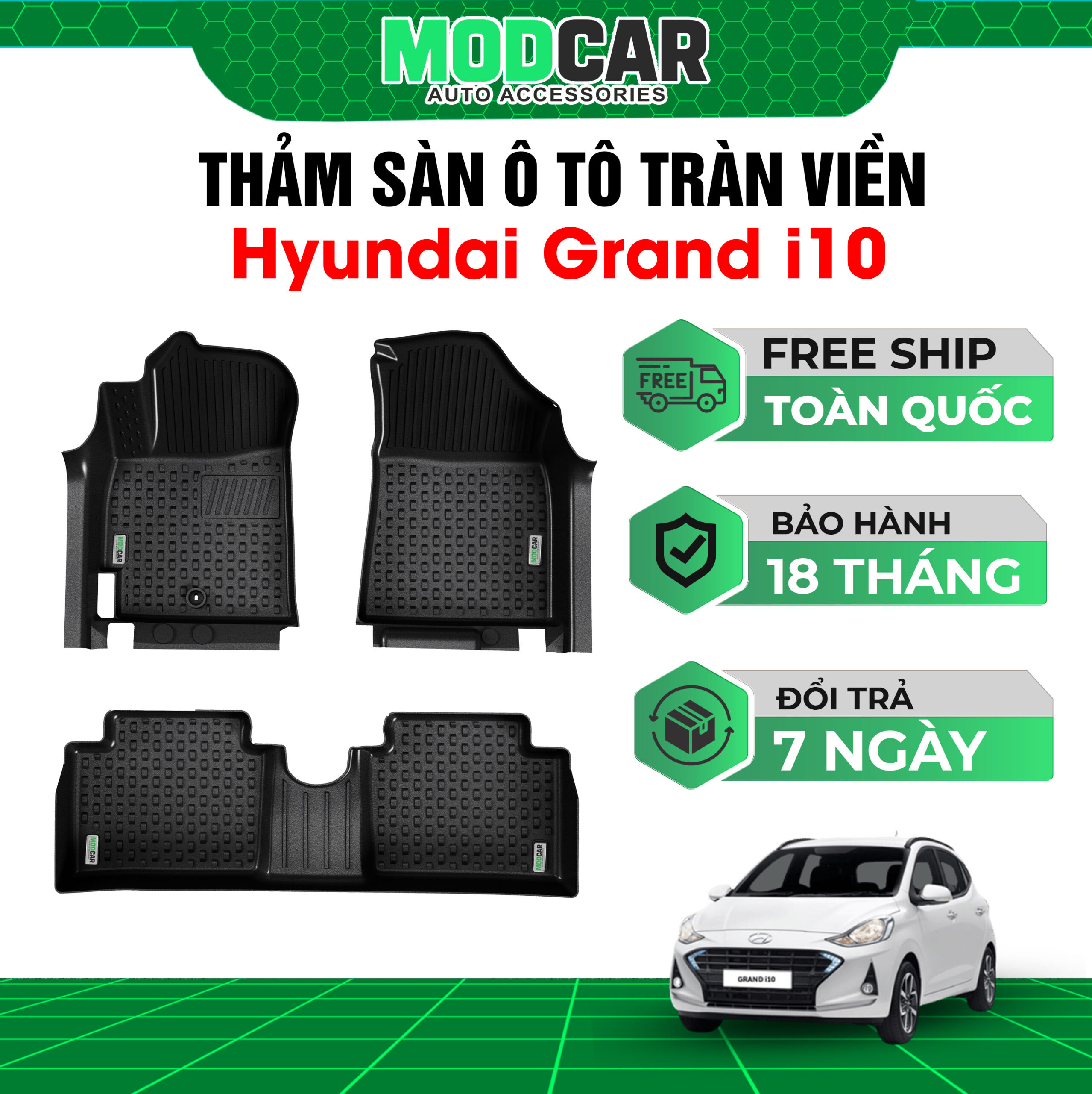 Thảm lót sàn ô tô Hyundai I10 tràn viền bậc cửa Modcar