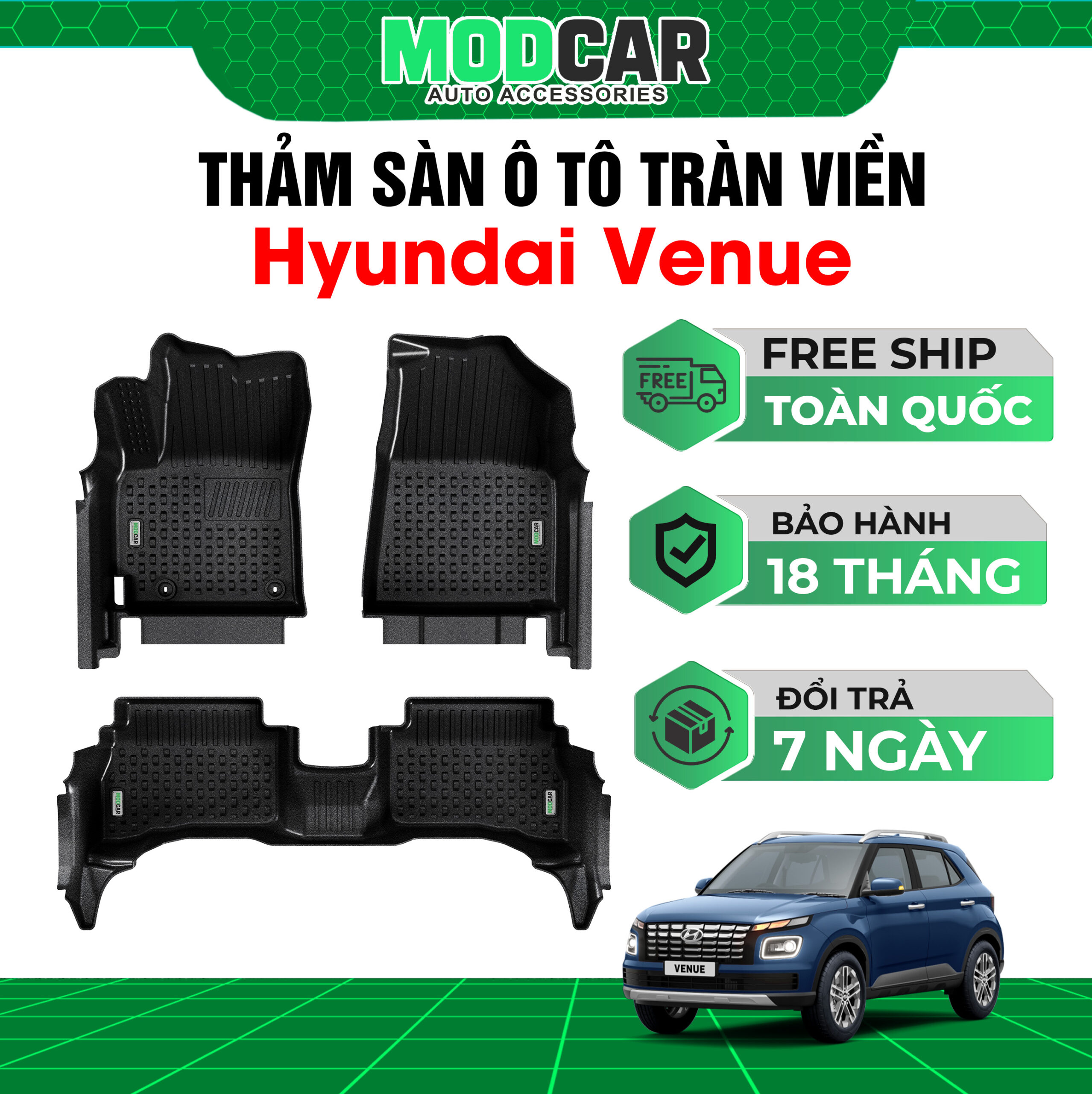 Thảm lót sàn ô tô Hyundai Venue tràn viền bậc cửa Modcar