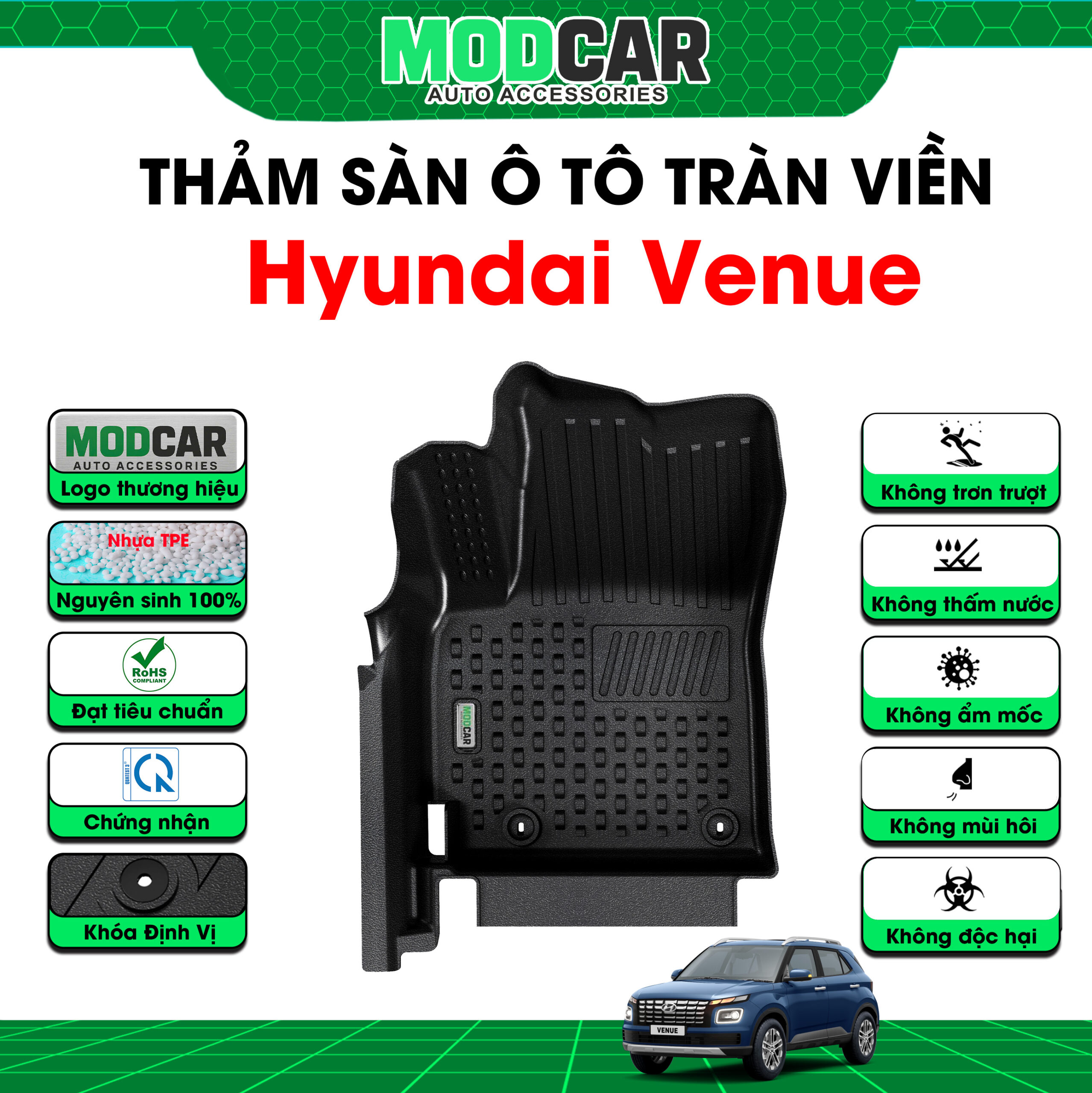 Thảm lót sàn ô tô Hyundai Venue tràn viền bậc cửa Modcar - Ảnh 3