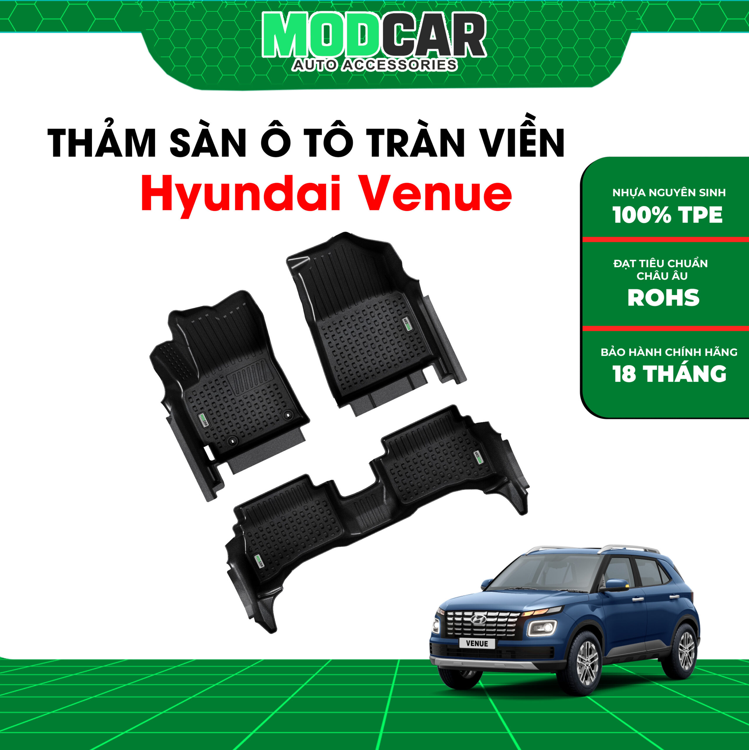Thảm lót sàn ô tô Hyundai Venue tràn viền bậc cửa Modcar - Ảnh 2