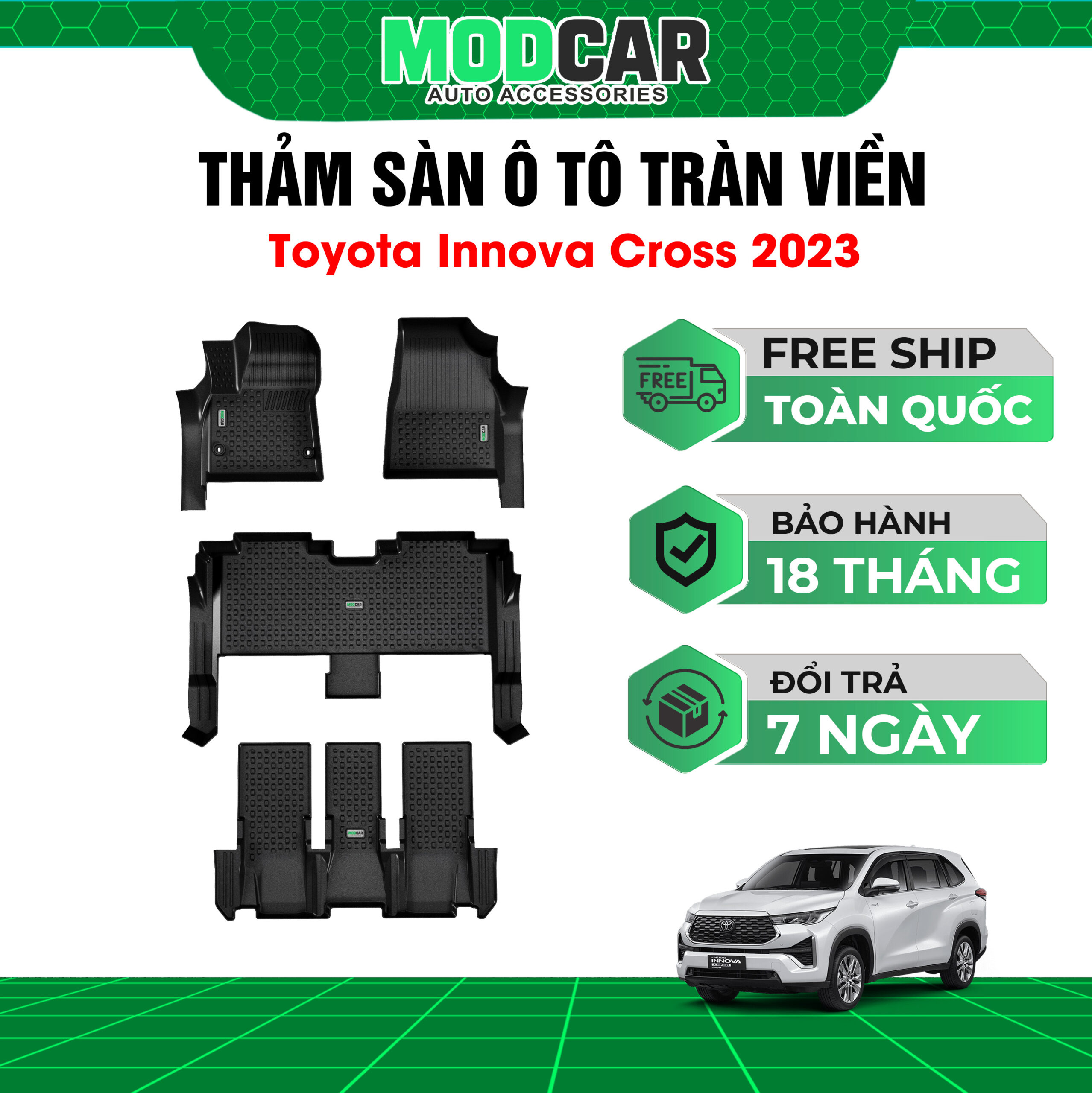Thảm lót sàn ô tô Toyota Innova Cross tràn viền bậc cửa Modcar