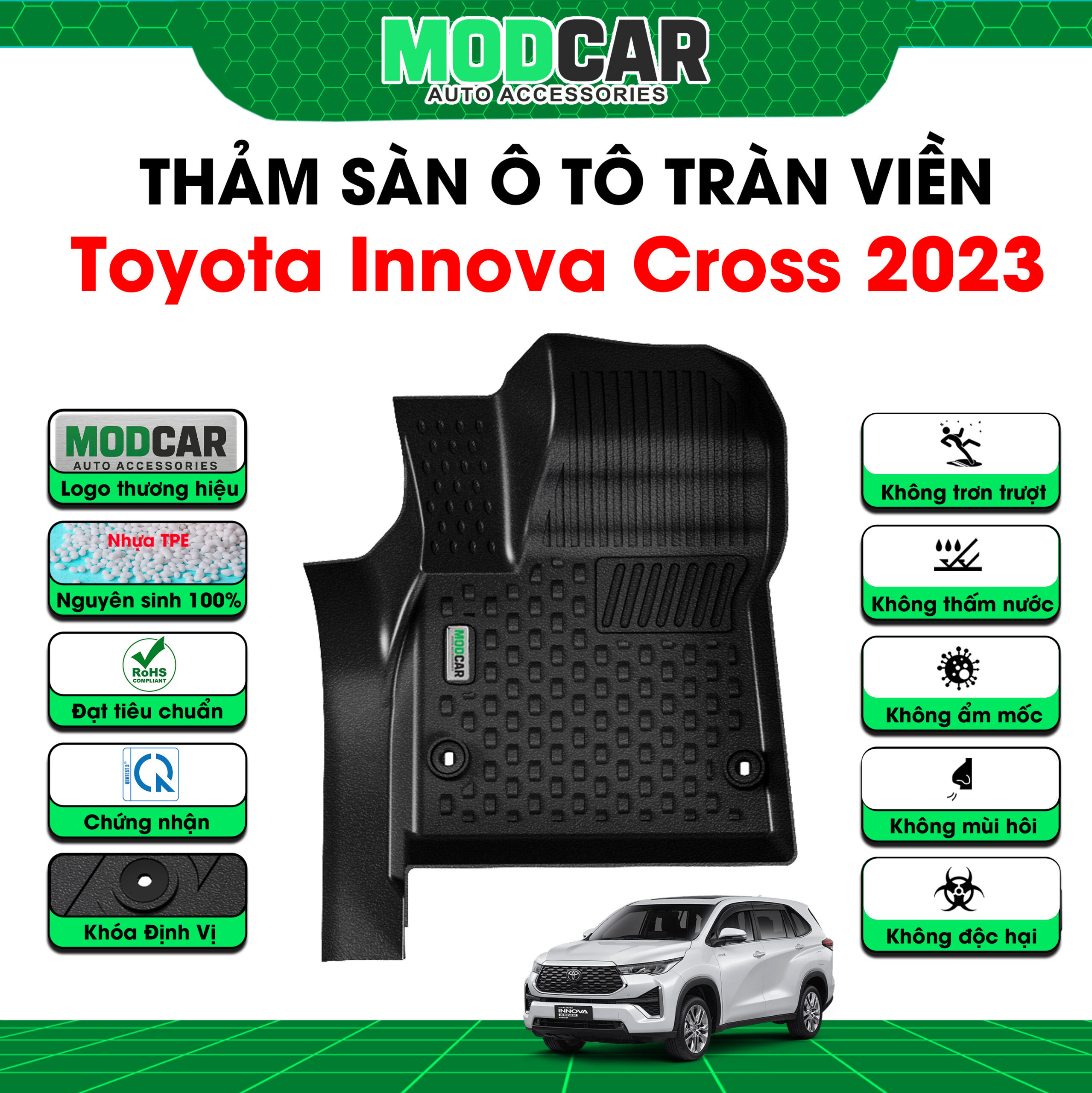 Thảm lót sàn ô tô Toyota Innova Cross tràn viền bậc cửa Modcar - Ảnh 3