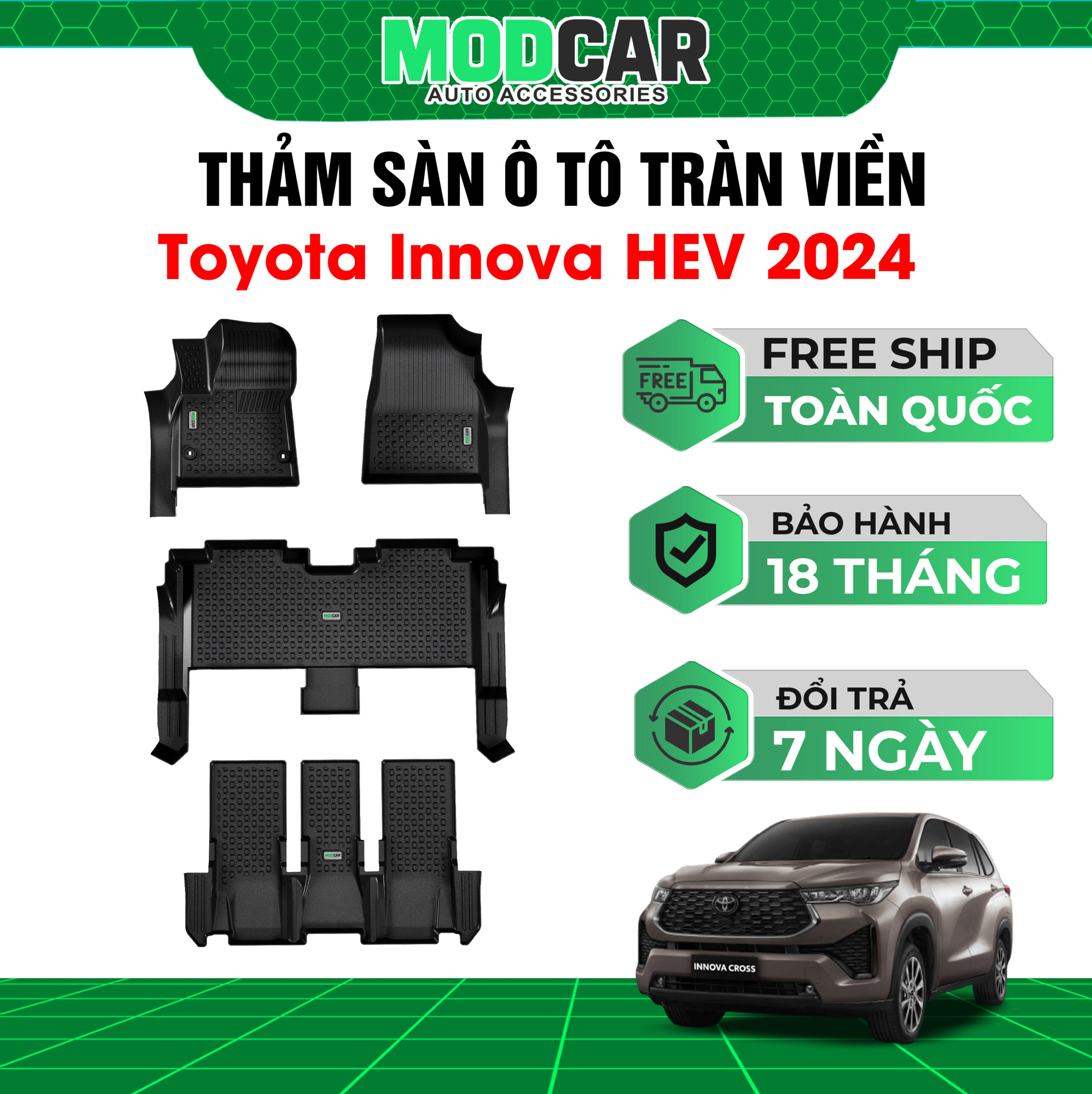 Thảm lót sàn ô tô Toyota Innova Cross tràn viền bậc cửa Modcar - Ảnh 2