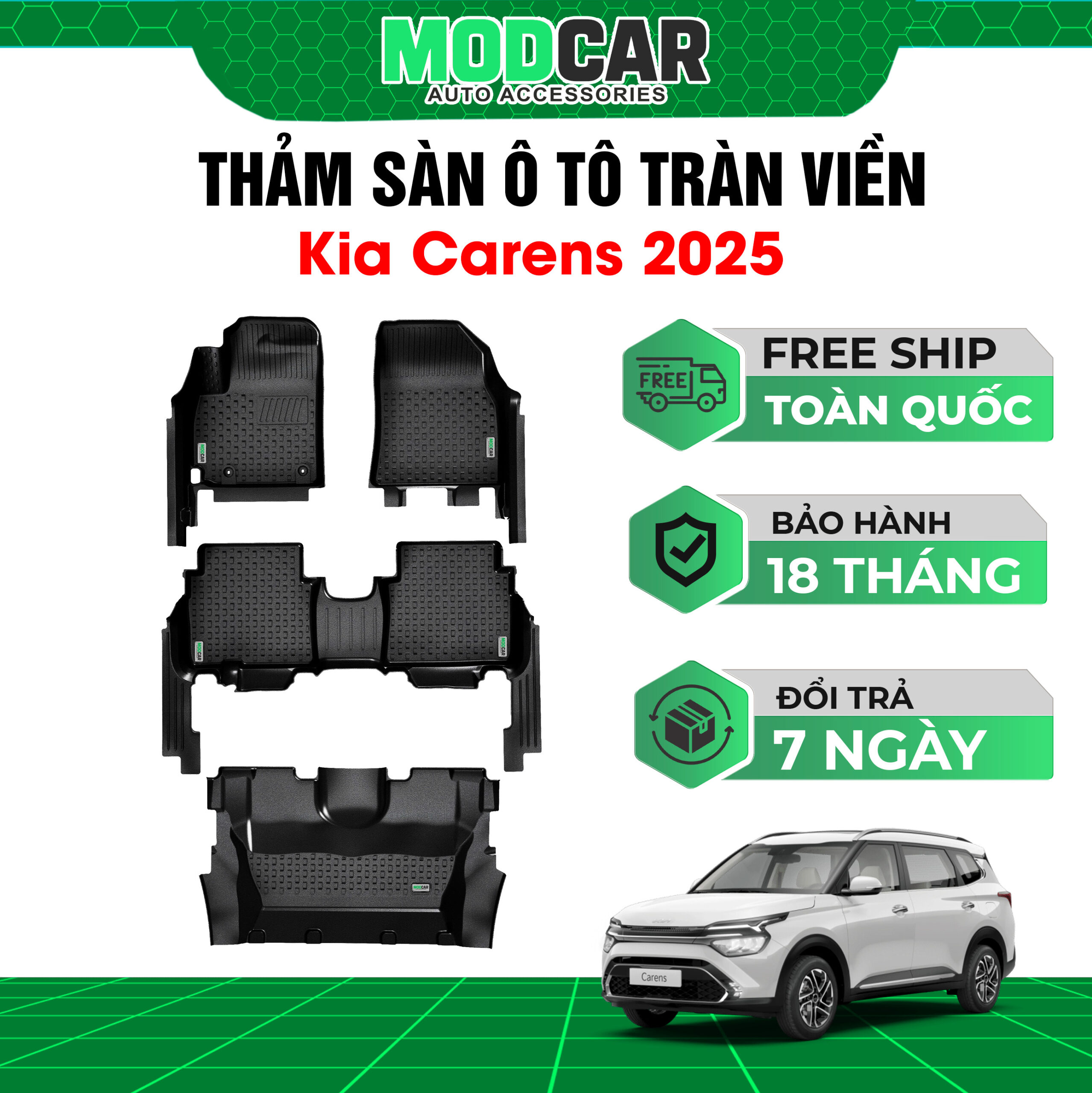 Thảm lót sàn ô tô Kia Carens tràn viền bậc cửa Modcar