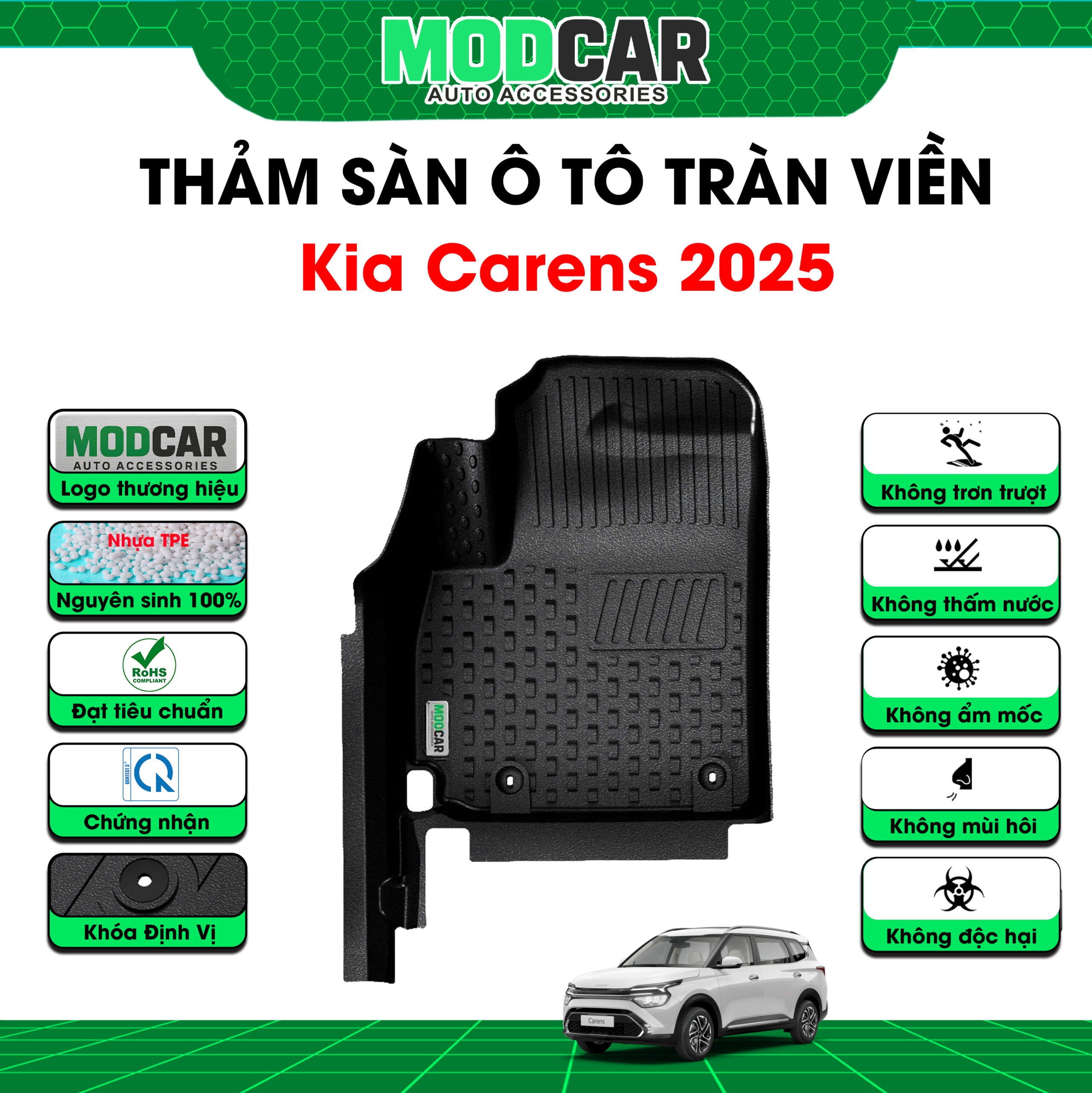 Thảm lót sàn ô tô Kia Carens tràn viền bậc cửa Modcar - Ảnh 3