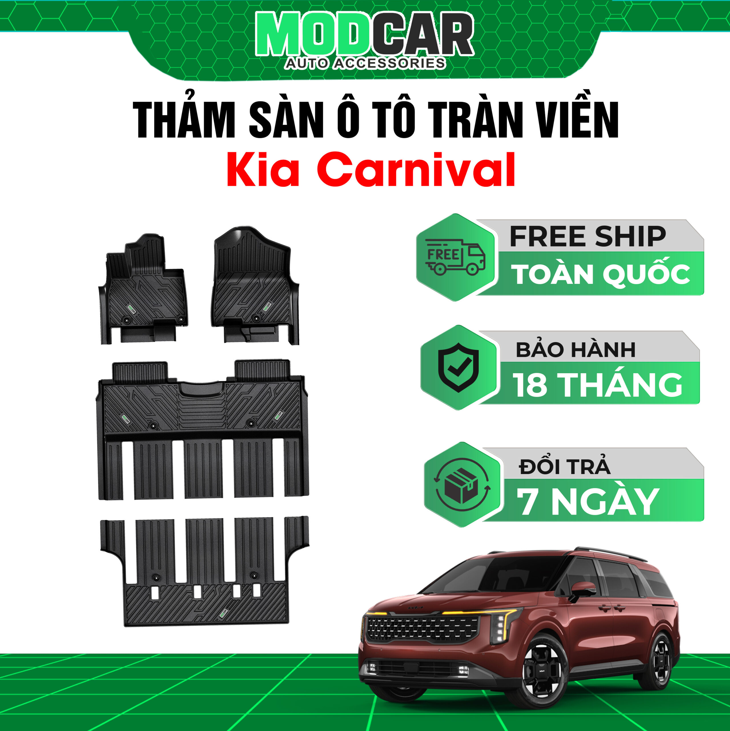 Thảm lót sàn ô tô Kia Carnival tràn viền bậc cửa Modcar