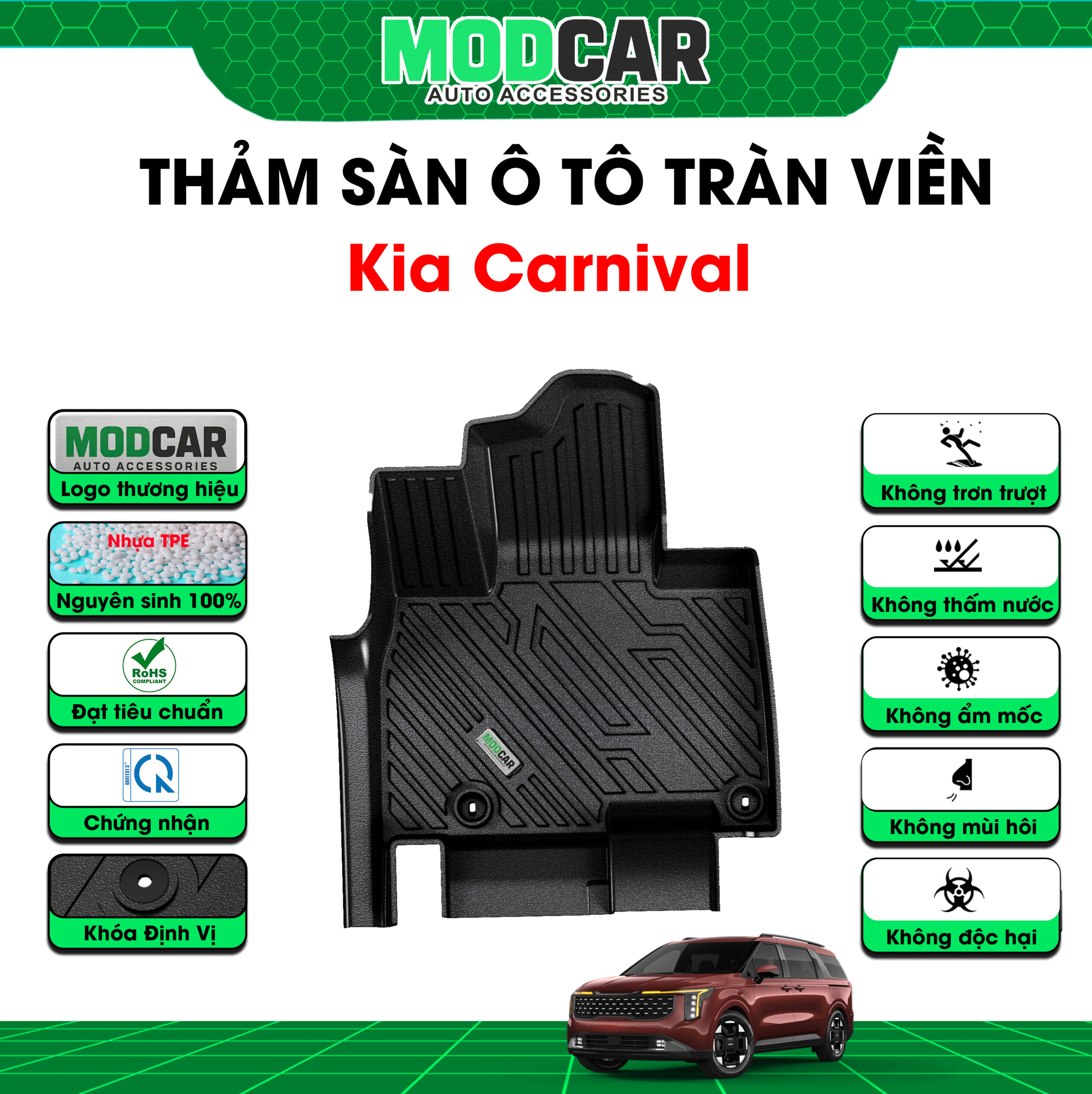 Thảm lót sàn ô tô Kia Carnival tràn viền bậc cửa Modcar - Ảnh 3