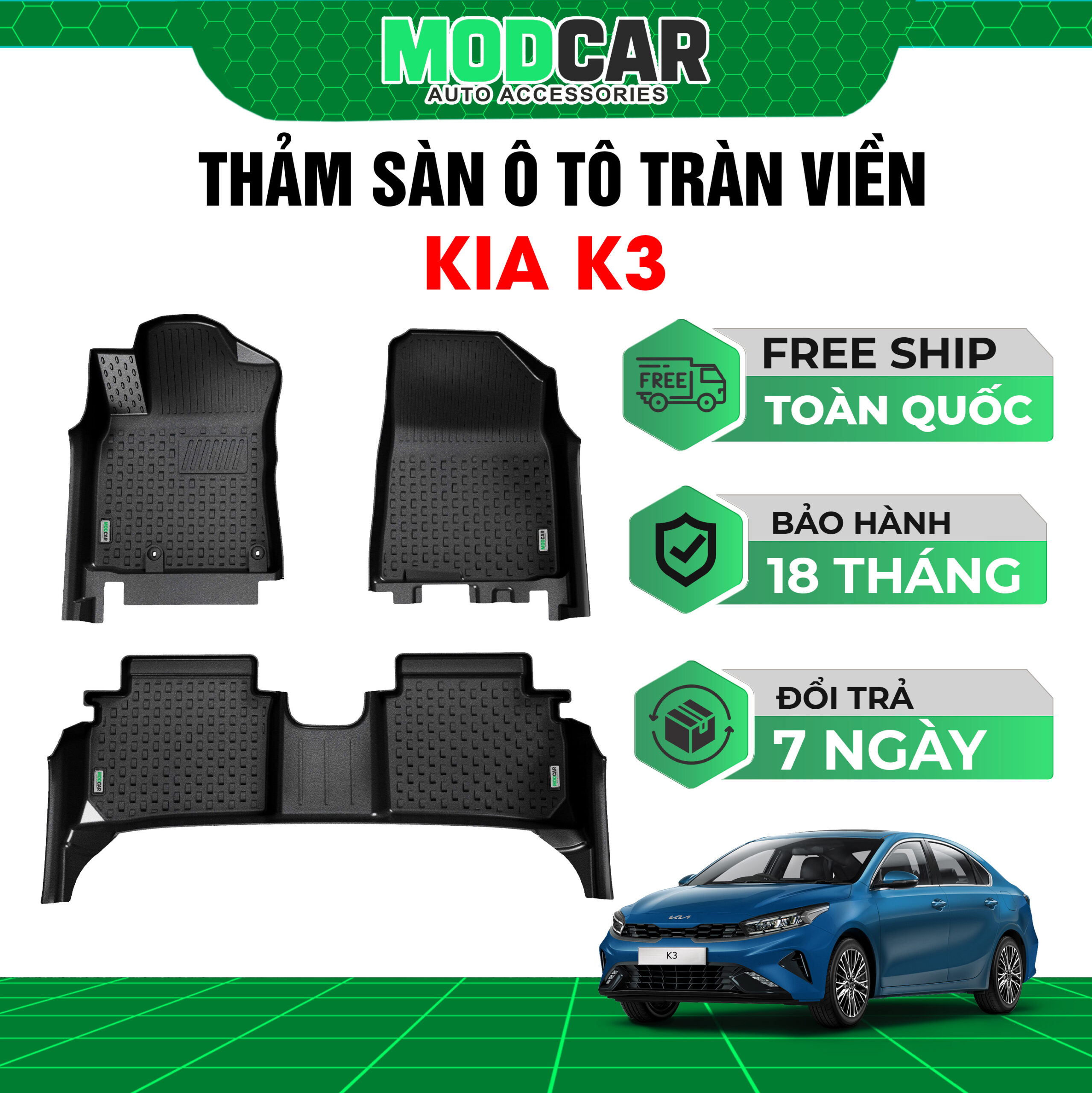 Thảm lót sàn ô tô Kia K3 tràn viền bậc cửa Modcar