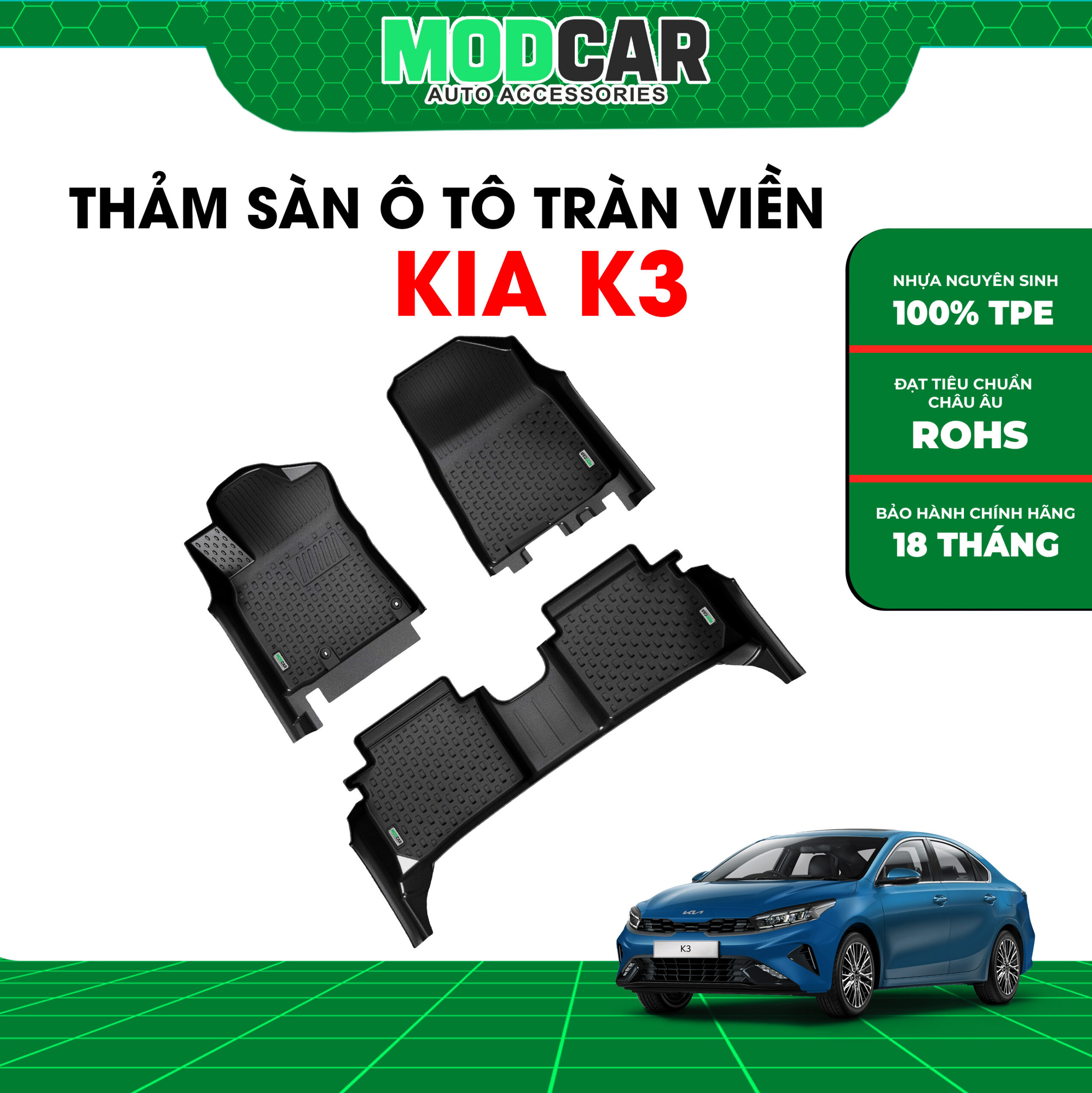 Thảm lót sàn ô tô Kia K3 tràn viền bậc cửa Modcar - Ảnh 2