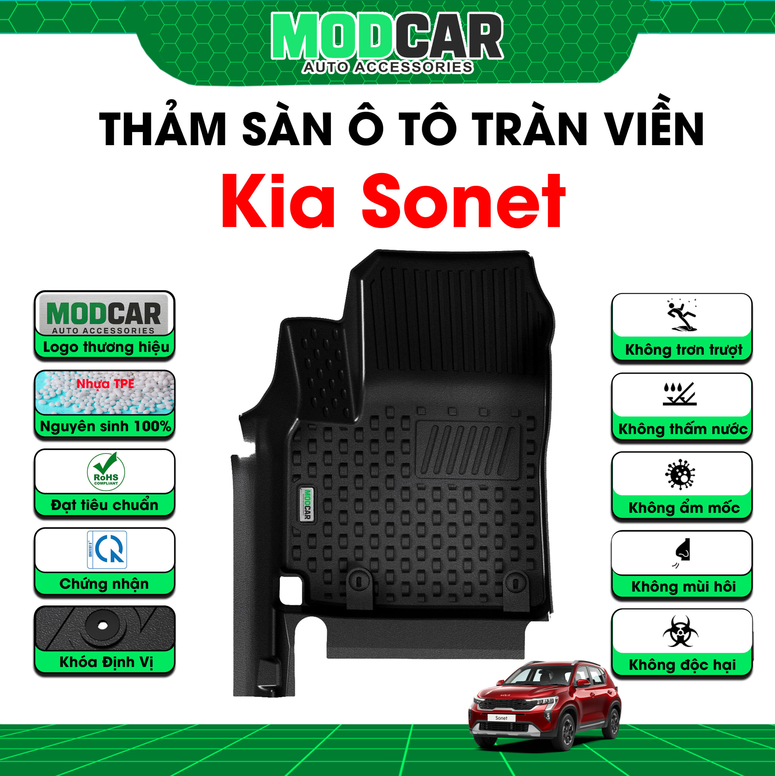 Thảm lót sàn ô tô Kia Sonet tràn viền bậc cửa Modcar - Ảnh 3