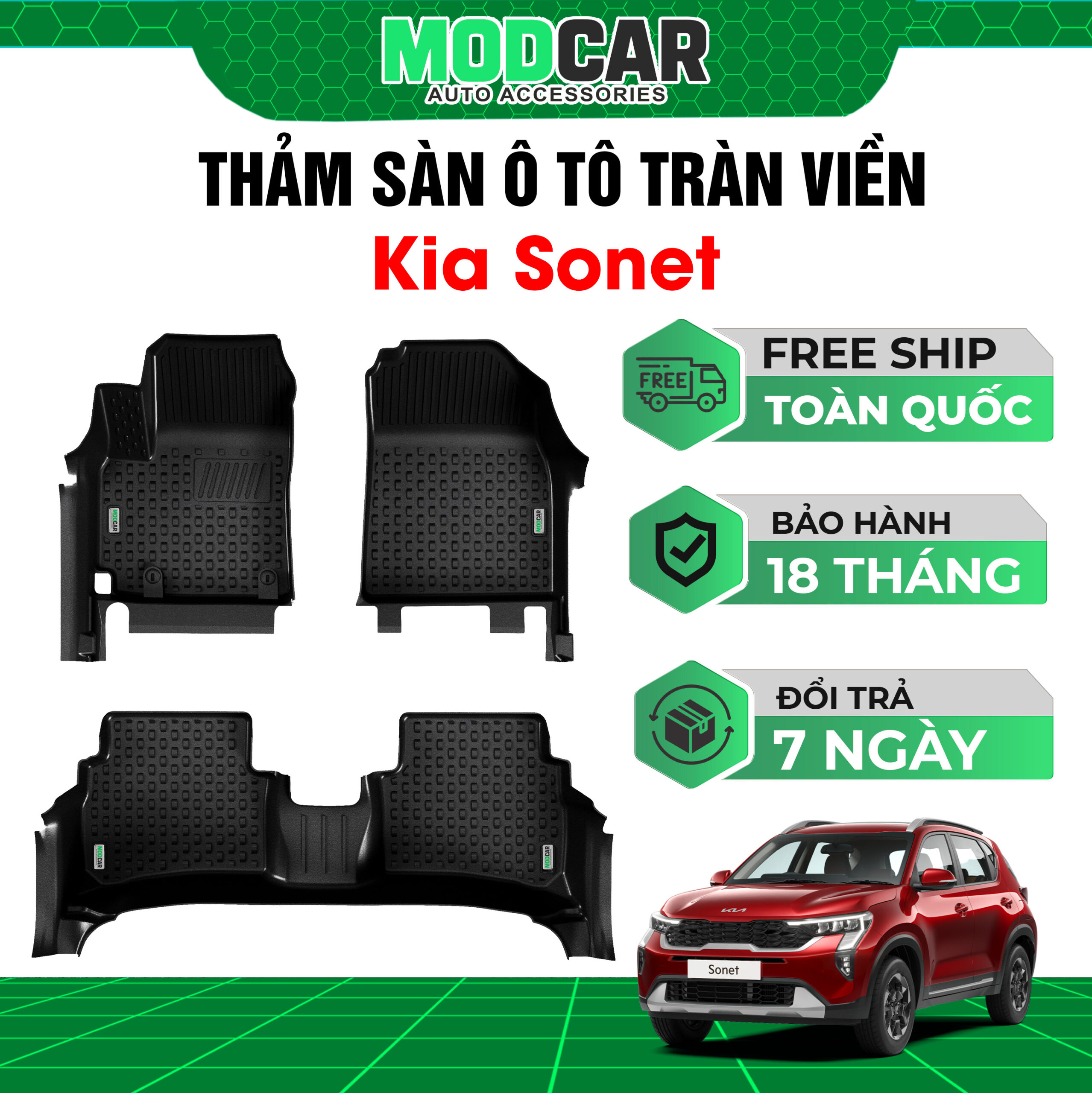 Thảm lót sàn ô tô Kia Sonet tràn viền bậc cửa Modcar