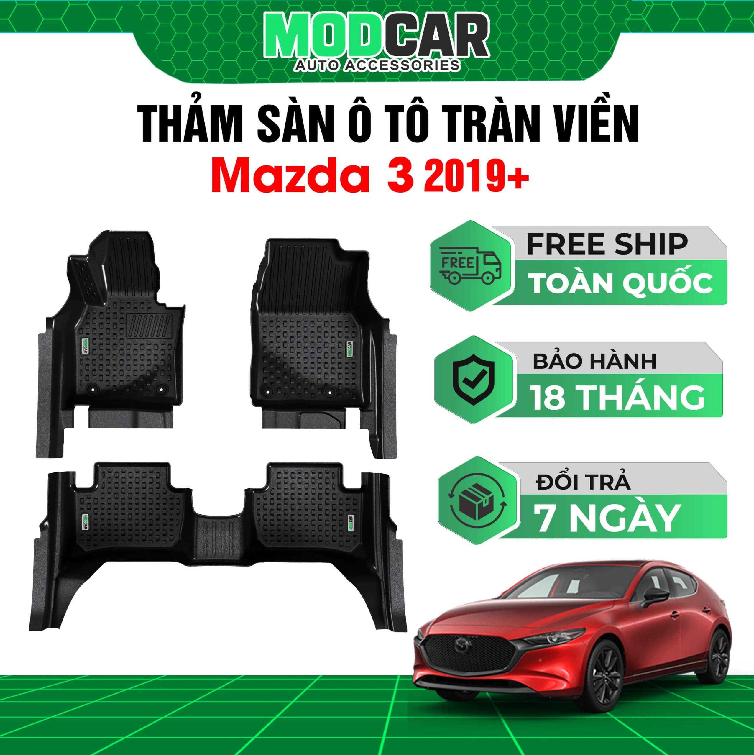 Thảm lót sàn ô tô Mazda 3 tràn viền bậc cửa Modcar