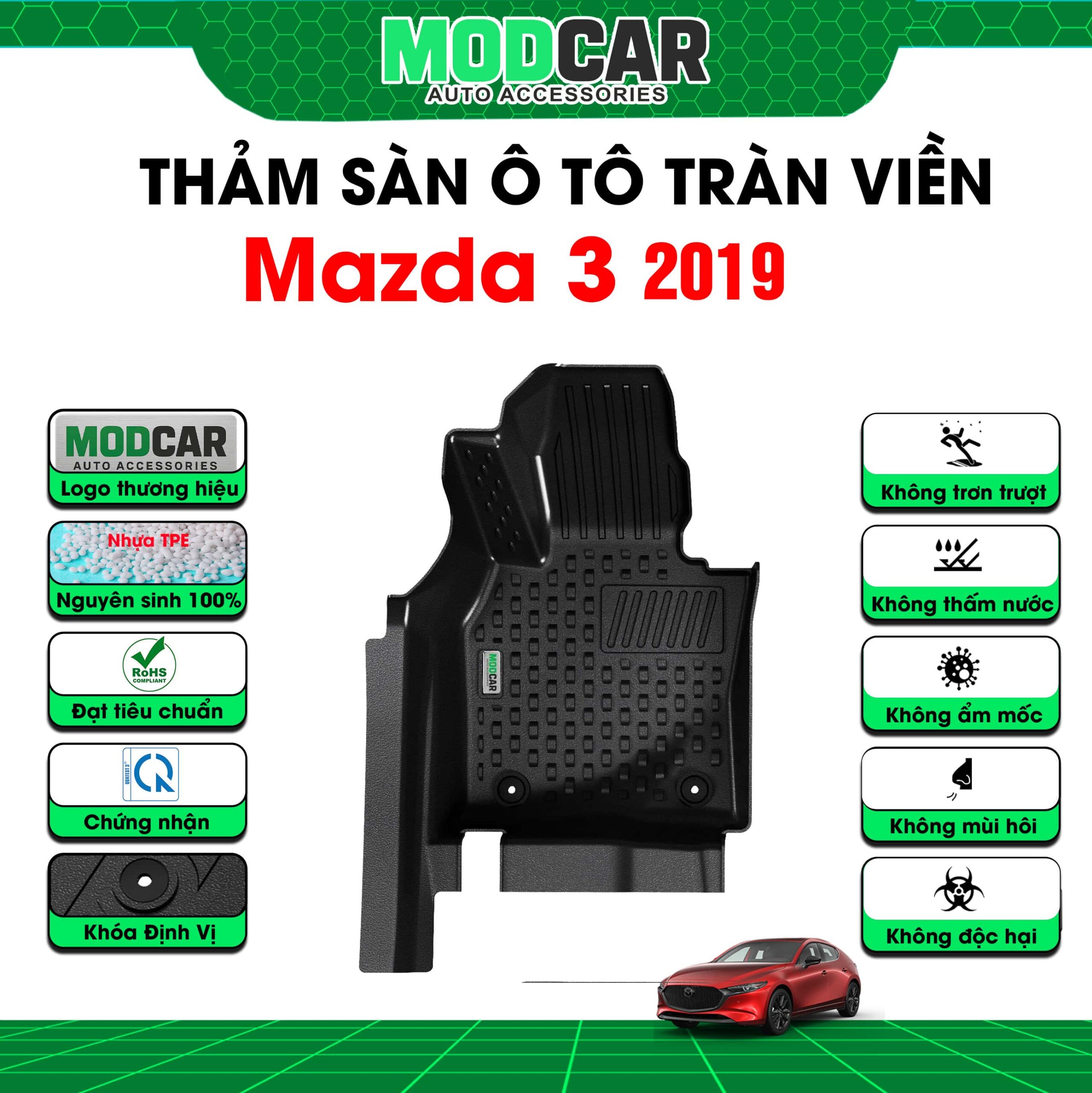 Thảm lót sàn ô tô Mazda 3 tràn viền bậc cửa Modcar - Ảnh 3