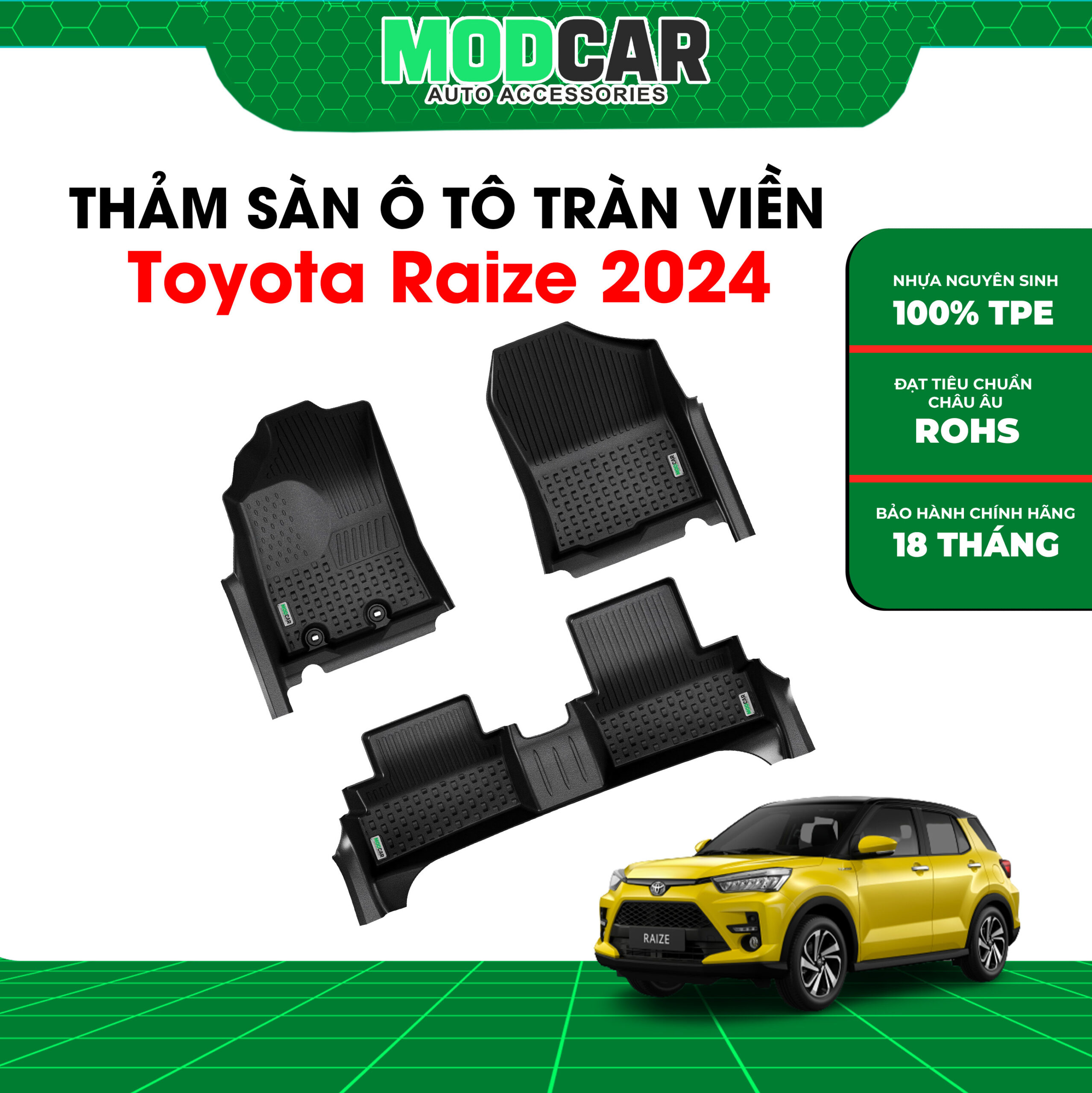 Thảm lót sàn ô tô Toyota Raize tràn viền bậc cửa Modcar - Ảnh 2