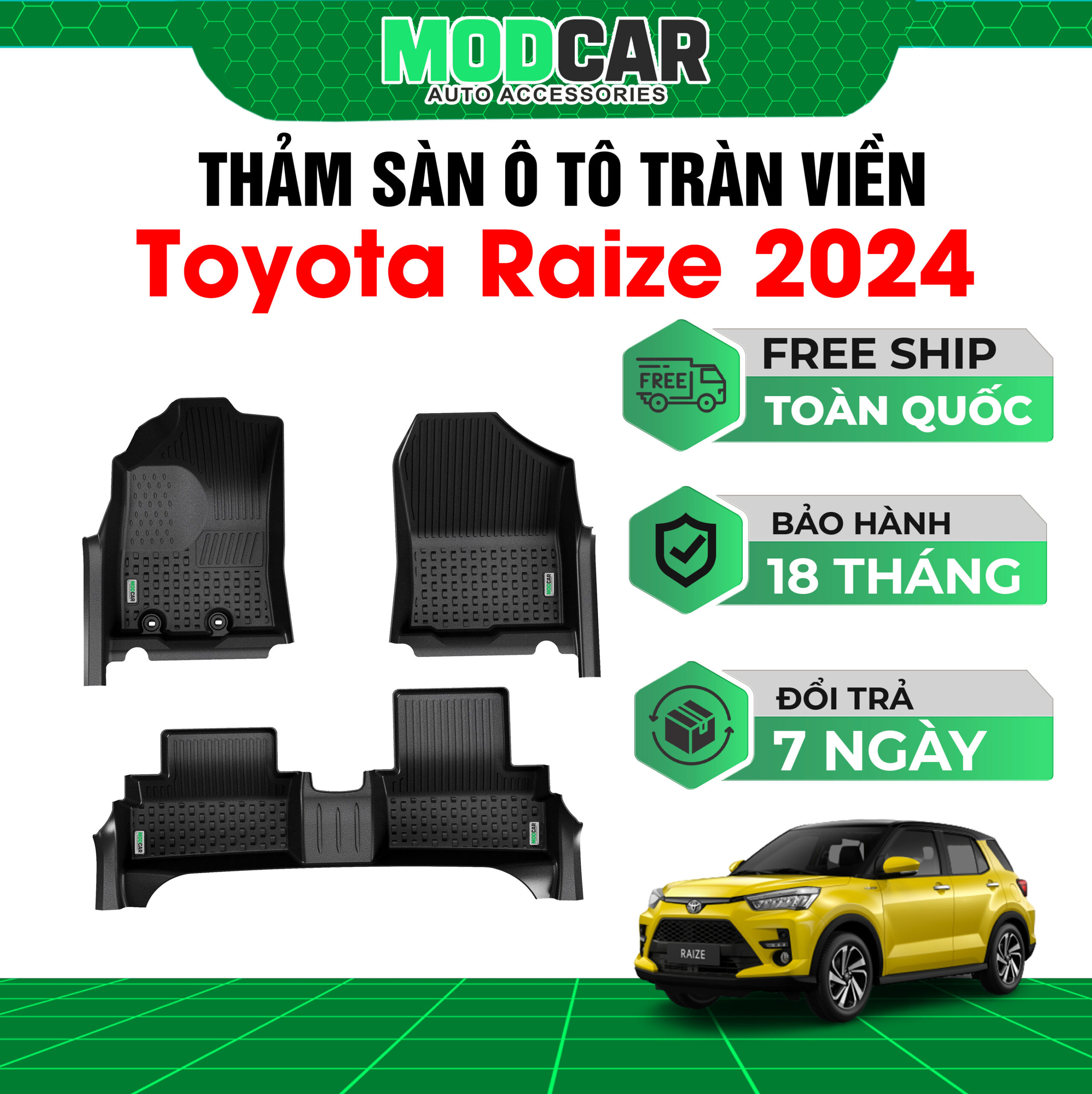 Thảm lót sàn ô tô Toyota Raize tràn viền bậc cửa Modcar