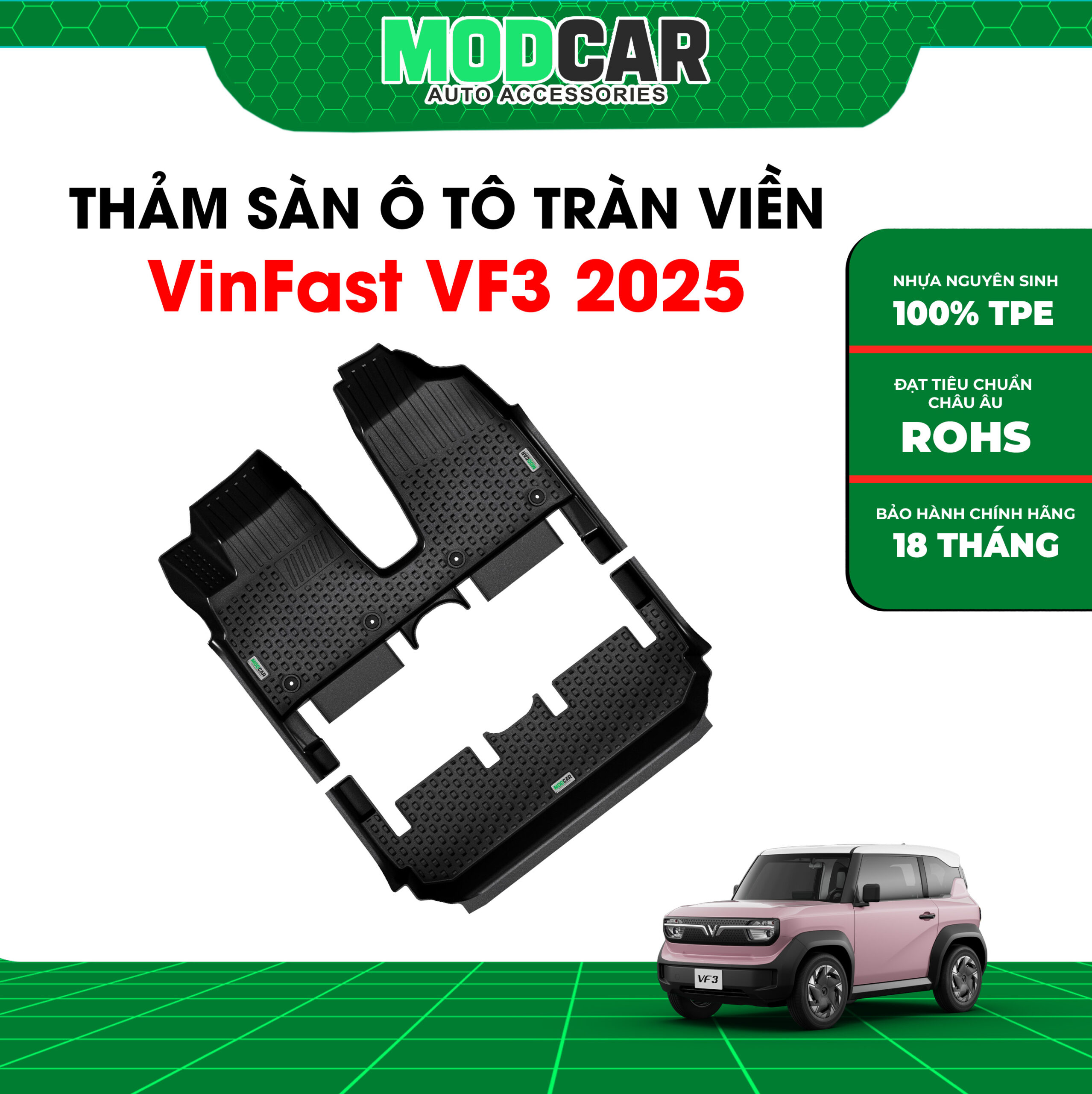 |Tặng lót cốp|Thảm lót sàn ô tô Vinfast VF3 tràn viền bậc cửa Modcar - Ảnh 3