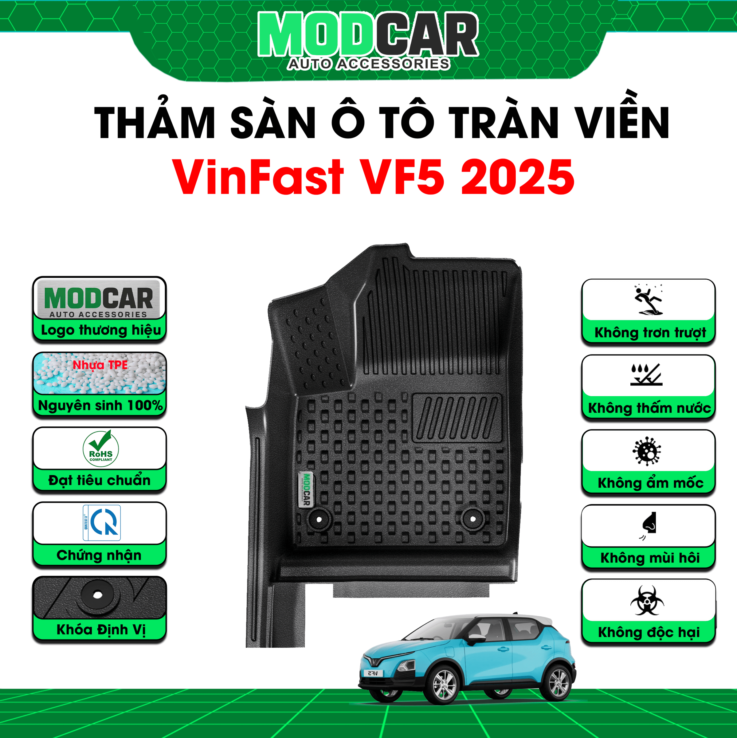 Thảm lót sàn ô tô Vinfast VF5 tràn viền bậc cửa Modcar - Ảnh 3
