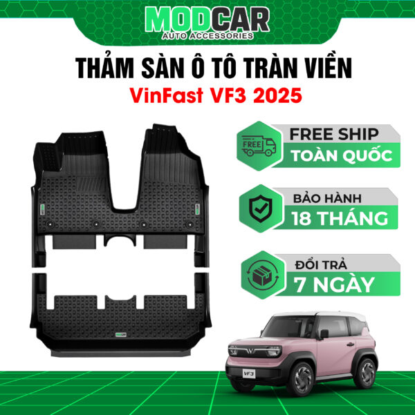 |Tặng lót cốp|Thảm lót sàn ô tô Vinfast VF3 tràn viền bậc cửa Modcar