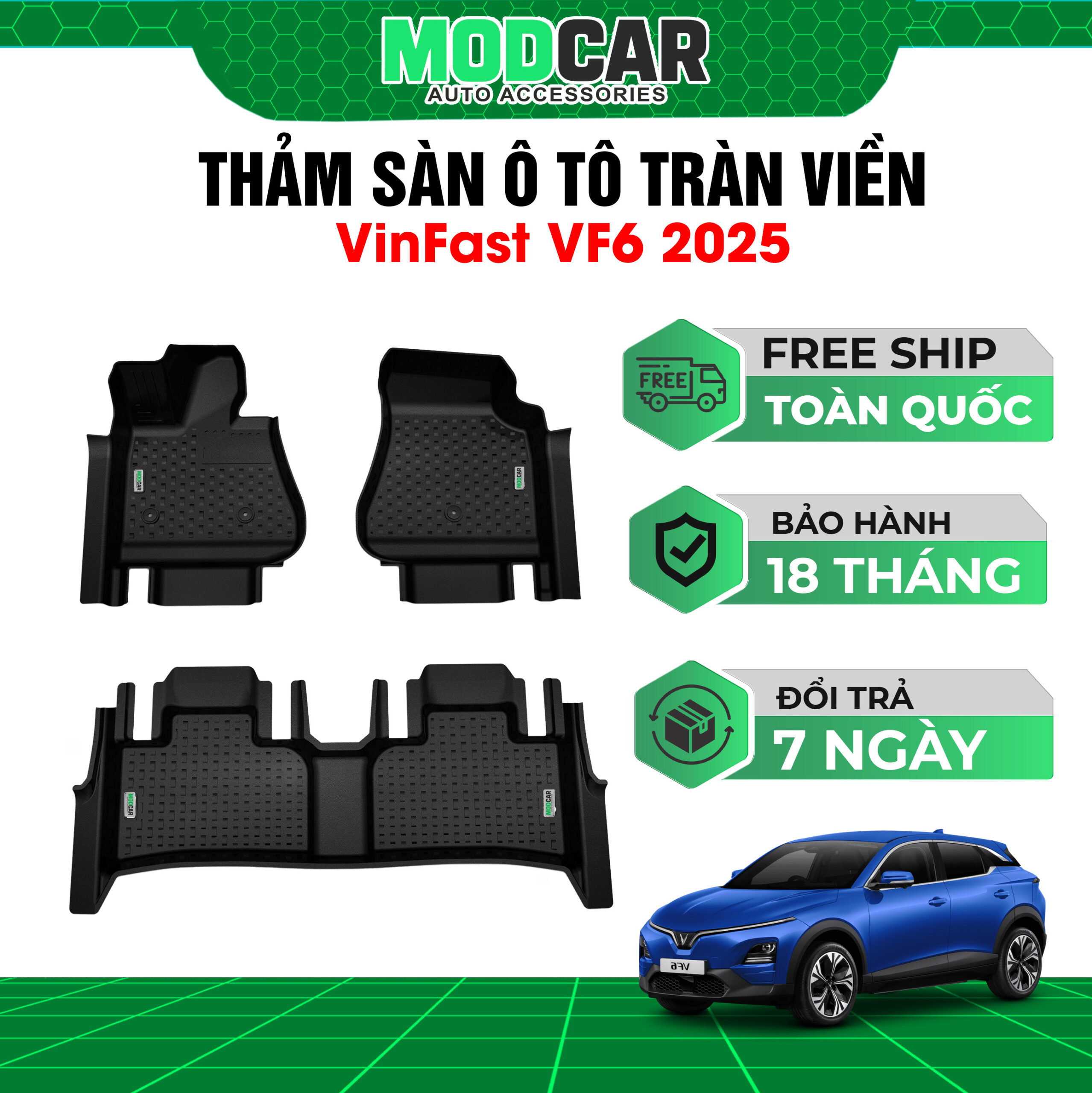 Thảm lót sàn ô tô Vinfast VF6 tràn viền bậc cửa Modcar