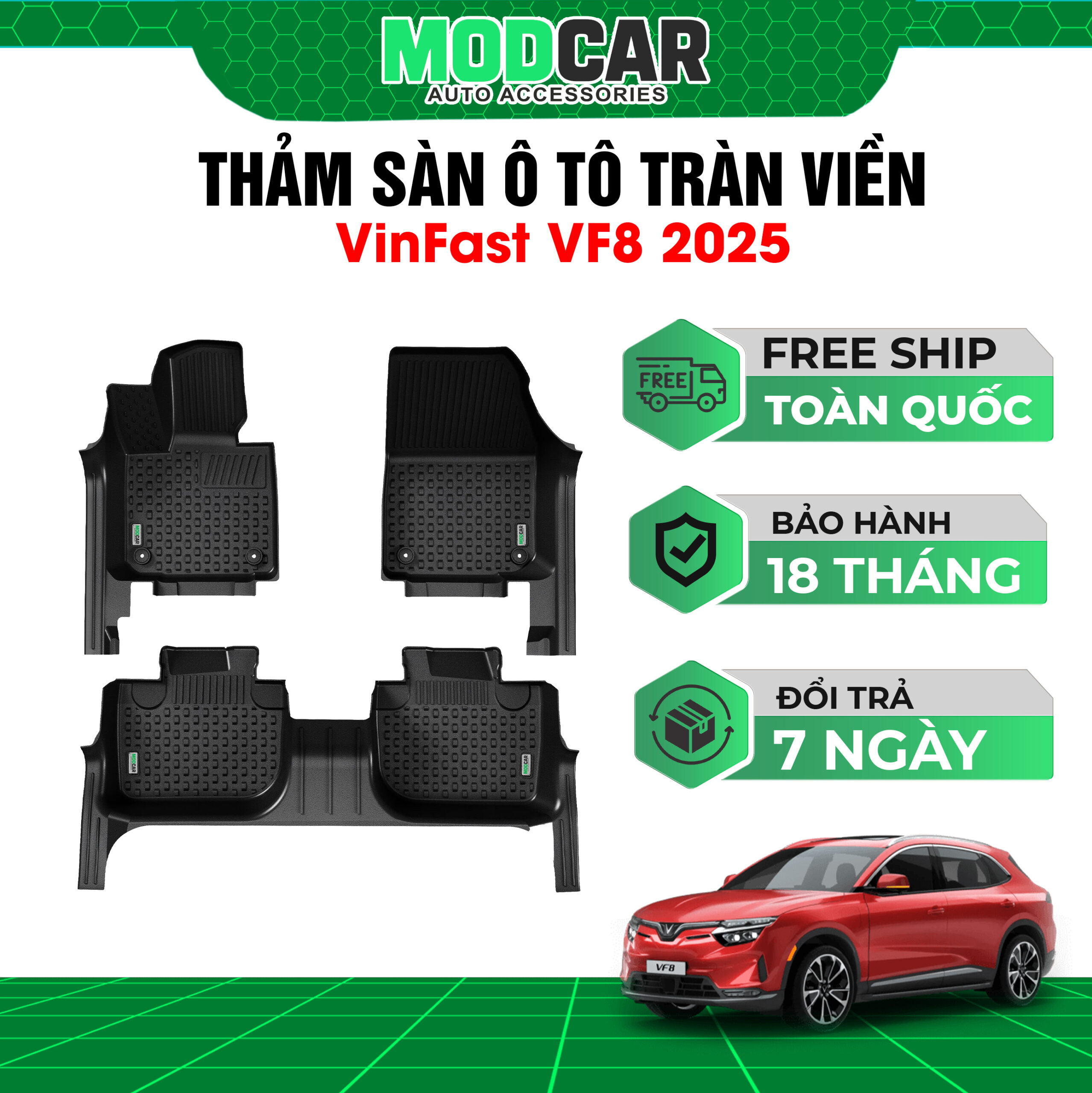 Thảm lót sàn ô tô Vinfast VF8 tràn viền bậc cửa Modcar
