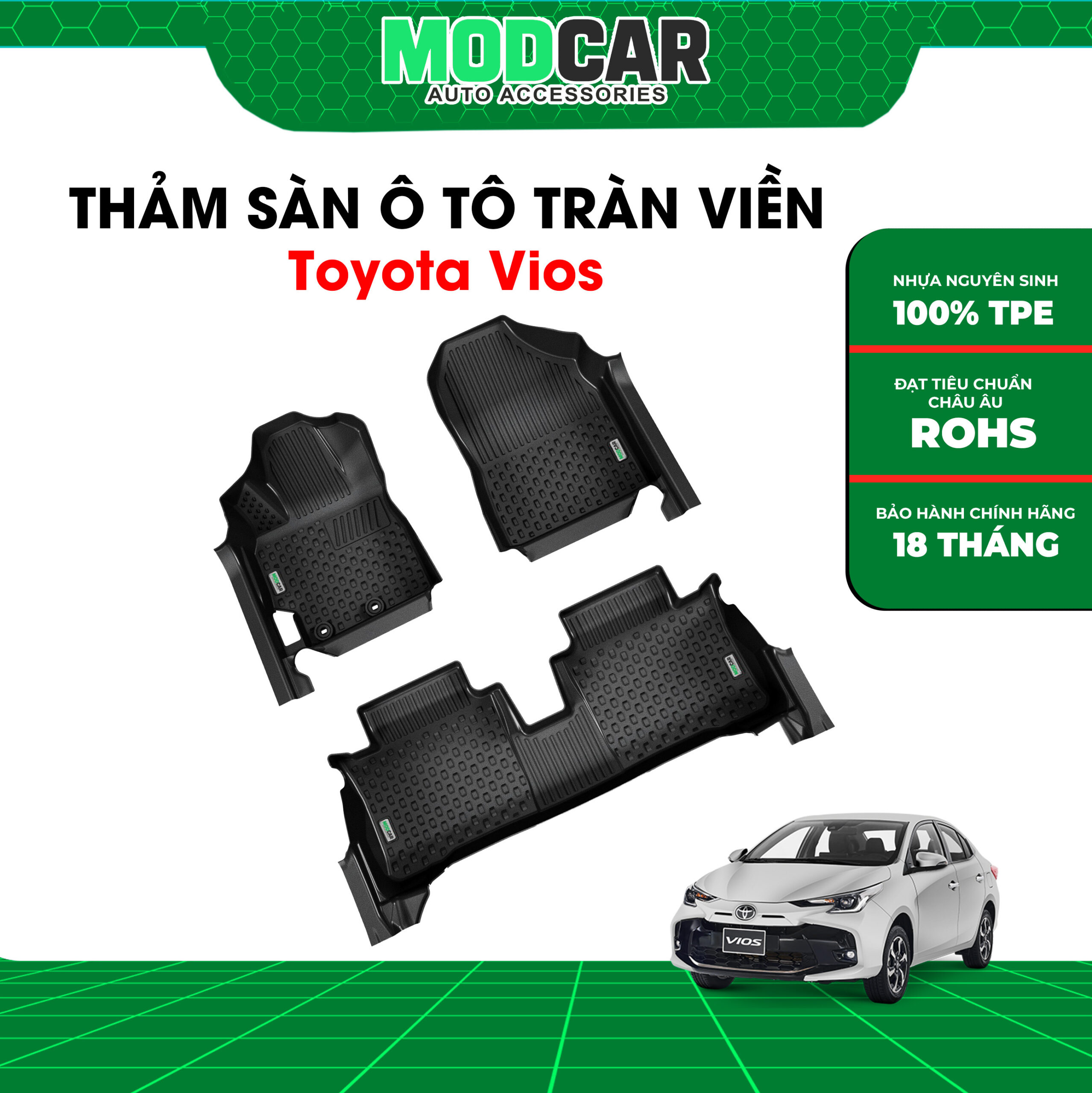 Thảm lót sàn ô tô Toyota Vios tràn viền bậc cửa Modcar - Ảnh 2