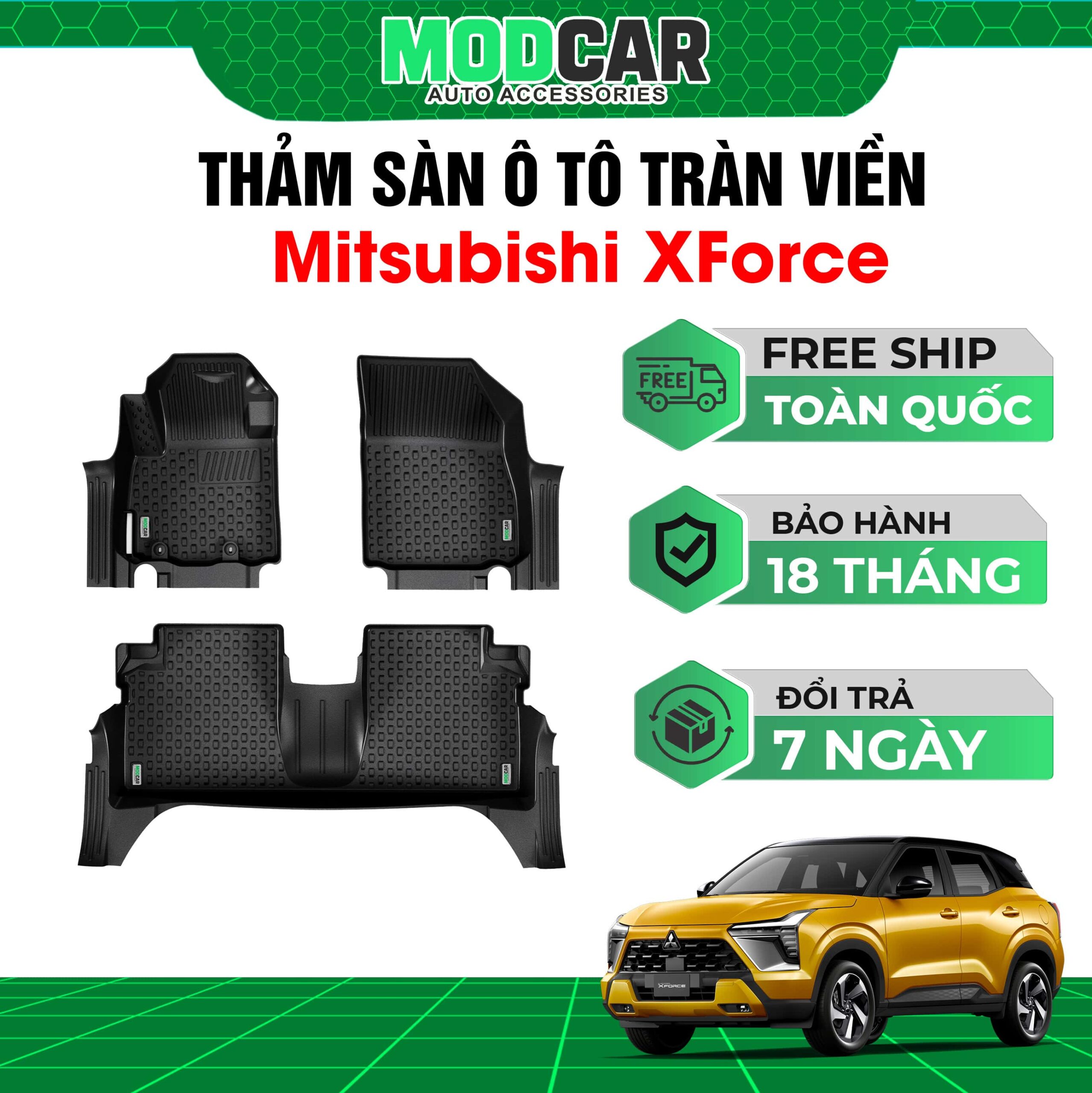 Thảm lót sàn ô tô Mitsubishi Xforce tràn viền bậc cửa Modcar