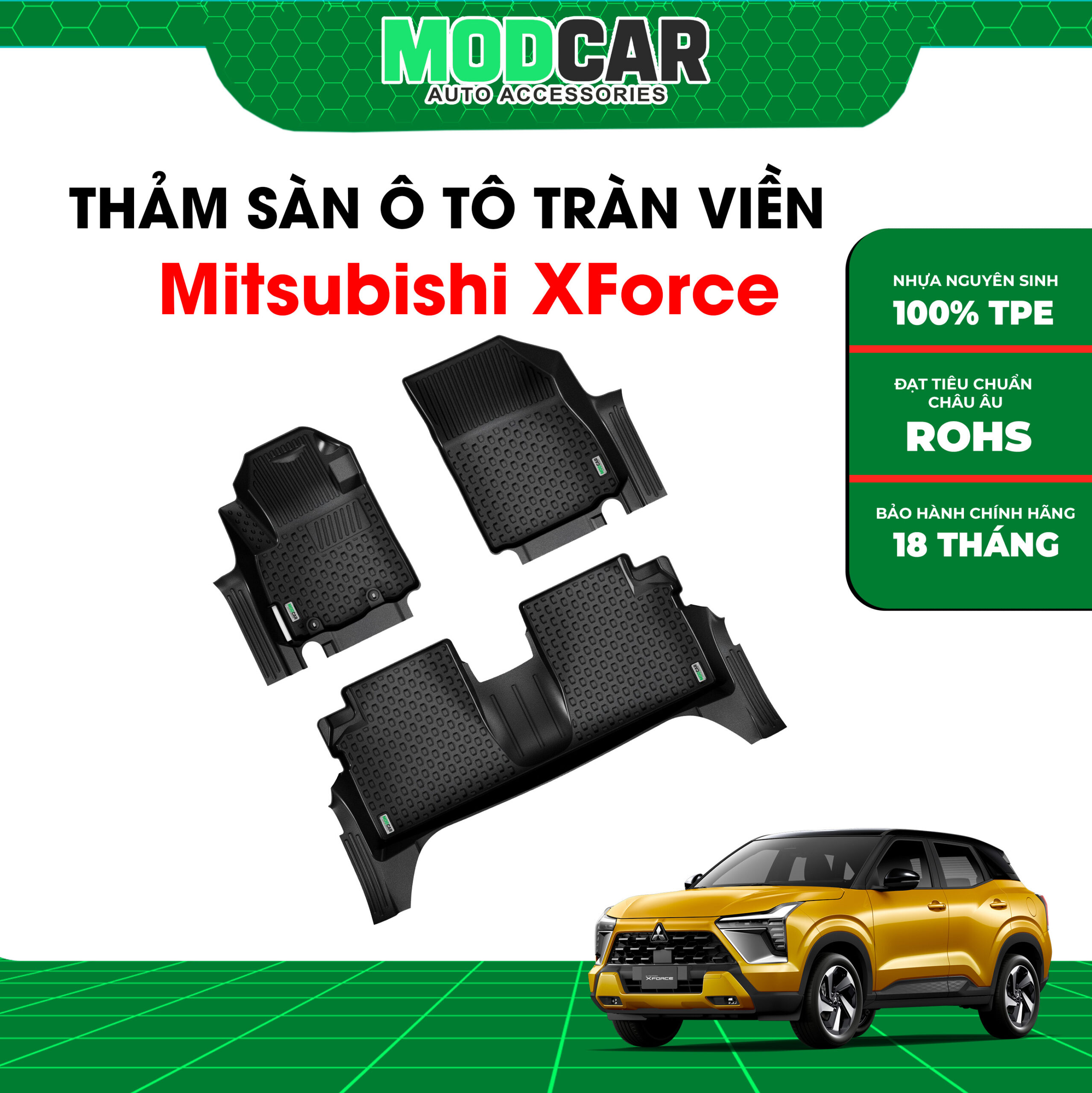 Thảm lót sàn ô tô Mitsubishi Xforce tràn viền bậc cửa Modcar - Ảnh 2