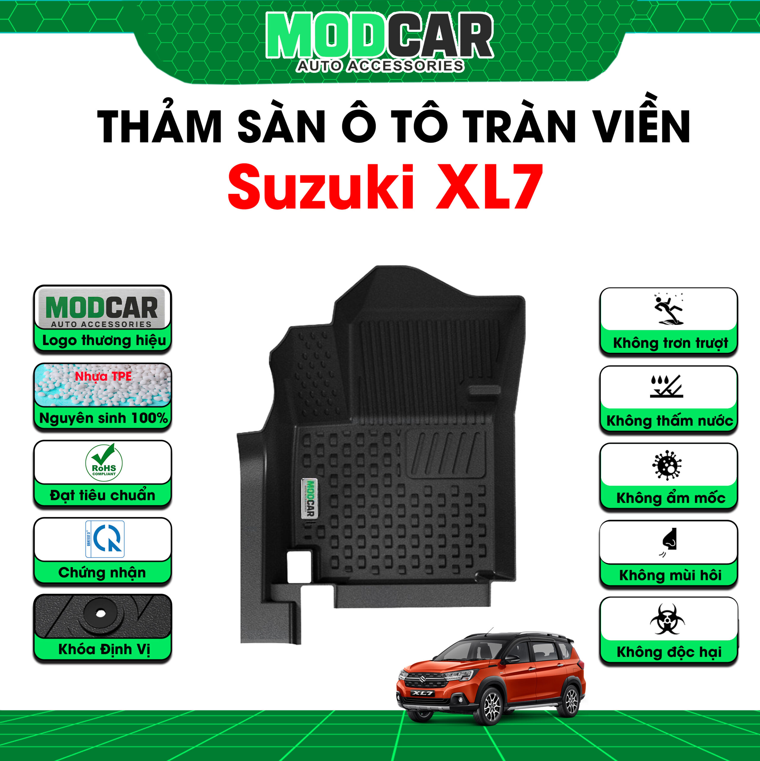 Thảm lót sàn ô tô Suzuki XL7 tràn viền bậc cửa Modcar - Ảnh 3