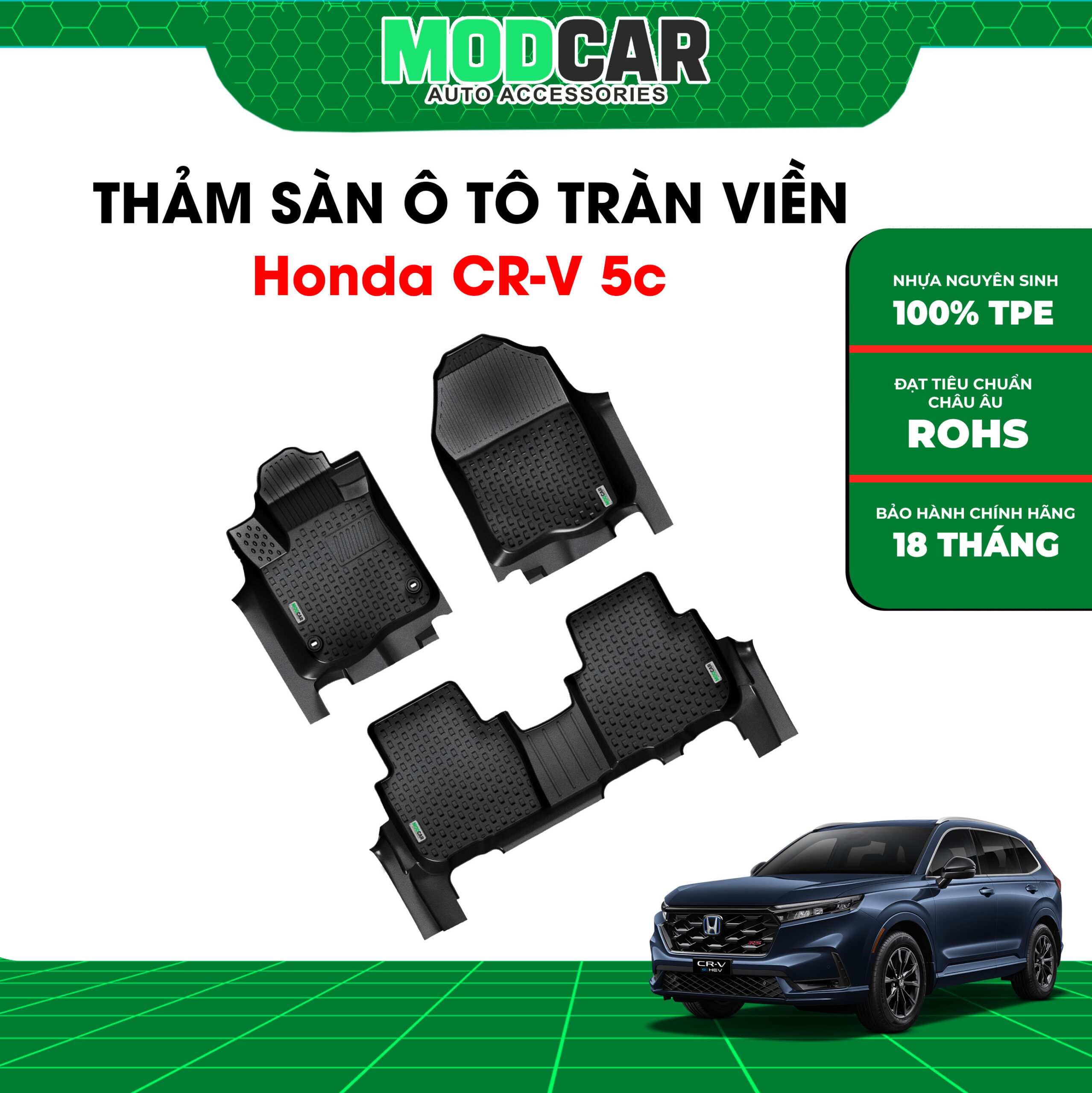 Thảm lót sàn ô tô Honda CRV 5 chỗ tràn viền bậc cửa Modcar - Ảnh 3